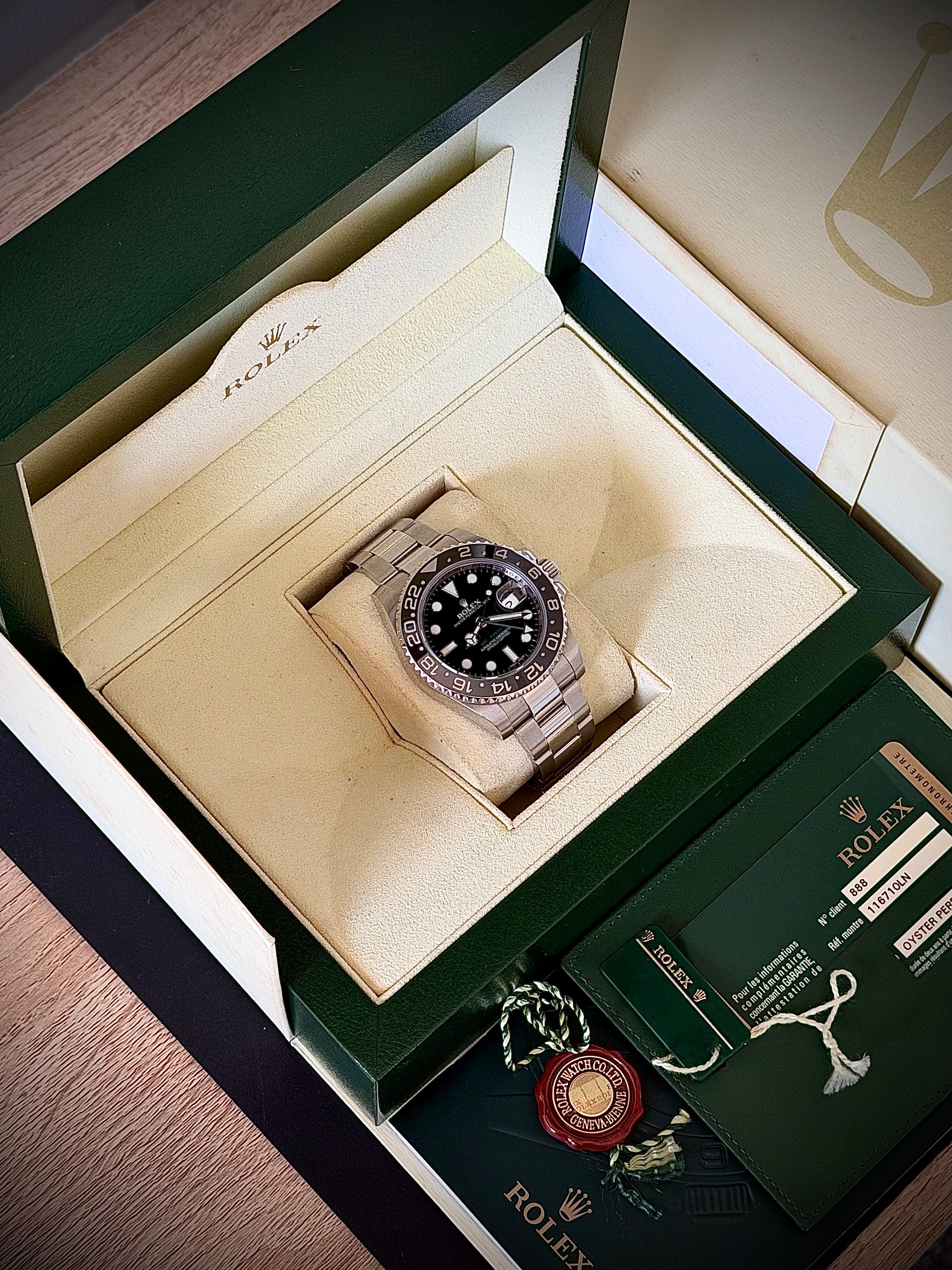 2012 ROLEX GMT MASTER II, 116710LN, FULL SET, INC GST