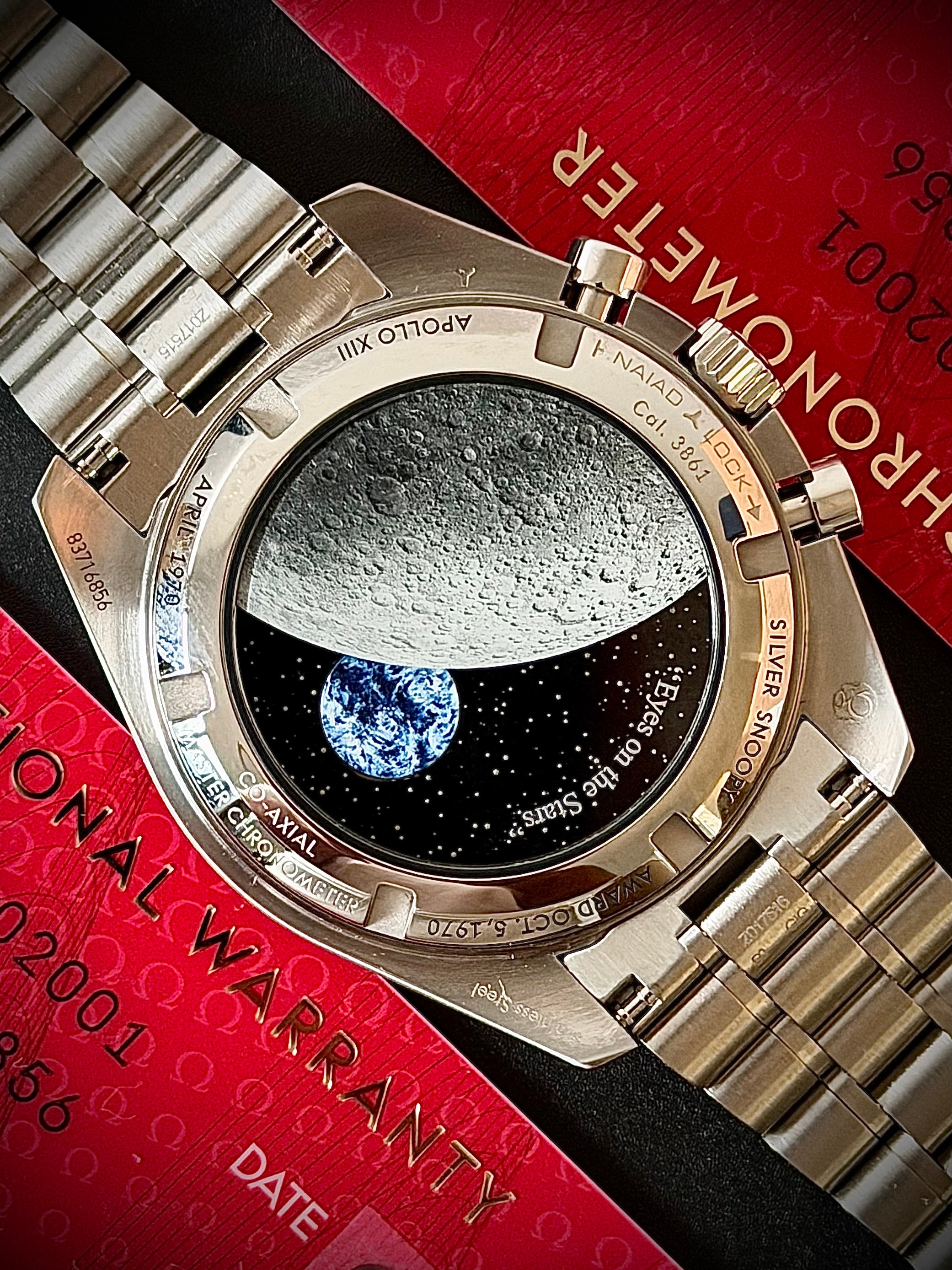 2022 OMEGA SPEEDMASTER SILVER SNOOPY ON BRACELET, FULL SET, INC GST