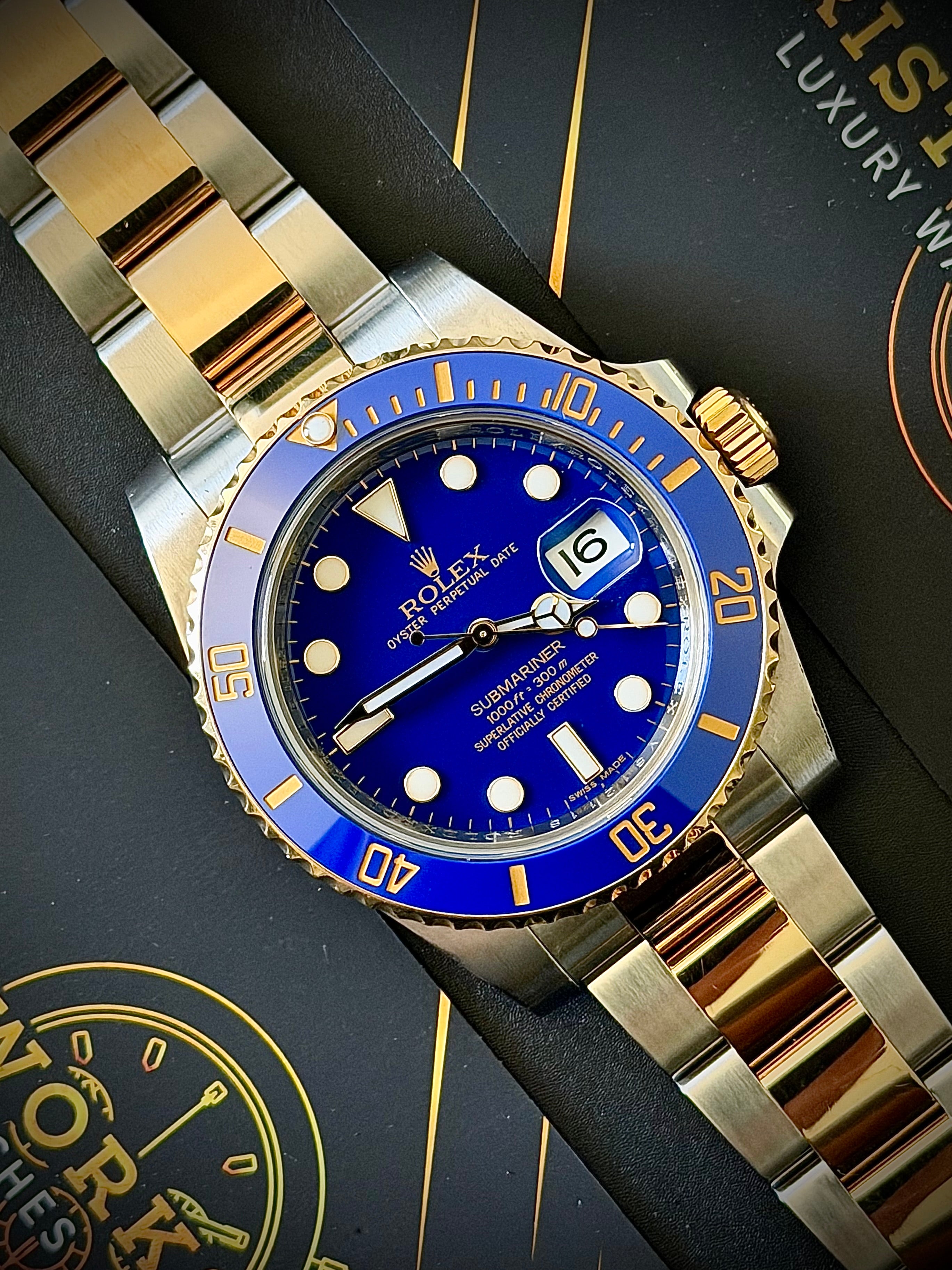 CIRCA 2010 ROLEX SUBMARINER DATE, 116613LB, MATTE BLUE “SMURF” DIAL, BOX & BOOKLETS, INC GST