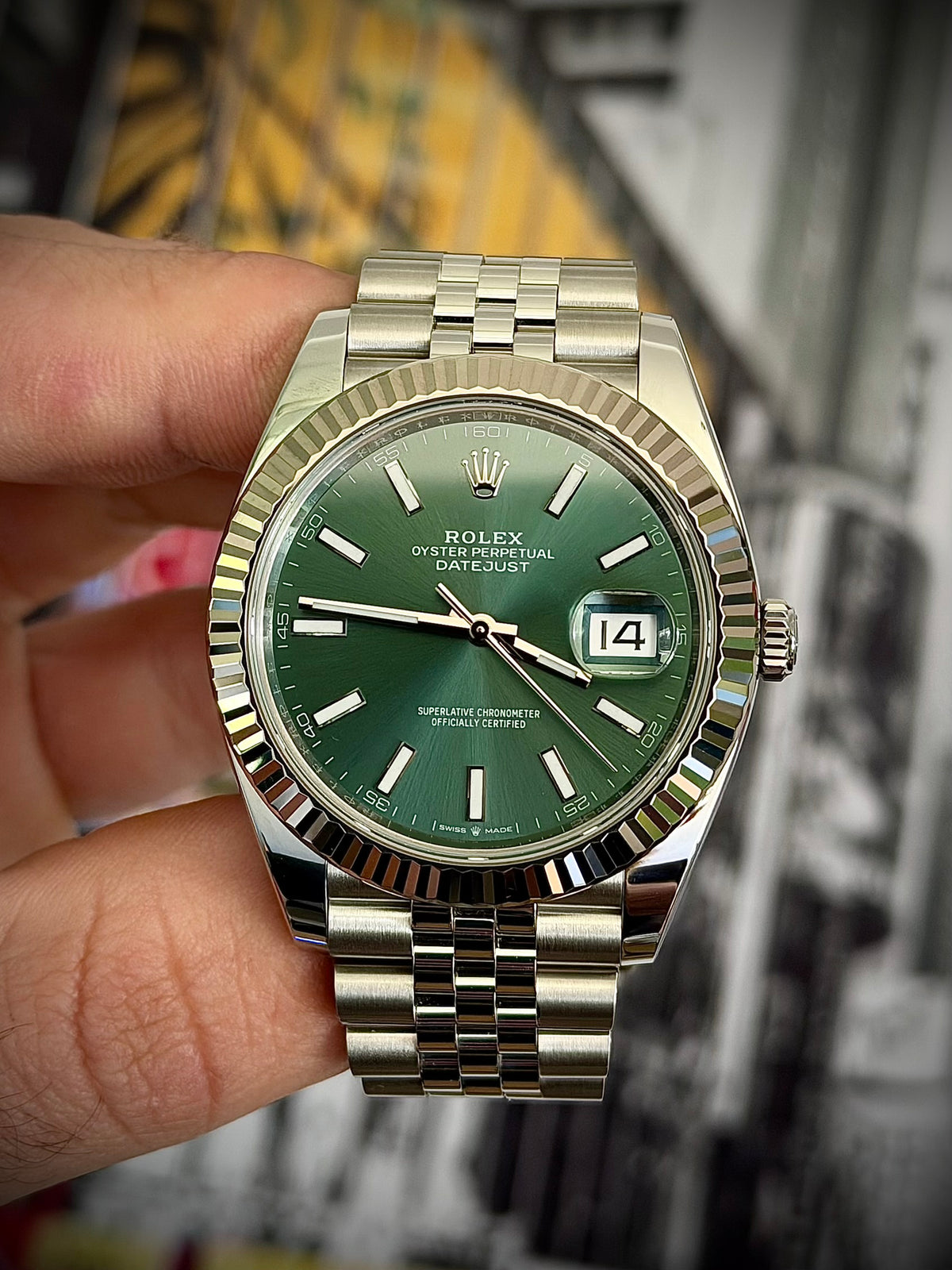 2026 ROLEX DATEJUST 41, 126334, MINT GREEN DIAL, FLUTED BEZEL, JUBILEE BRACELET, FULL SET, INC GST