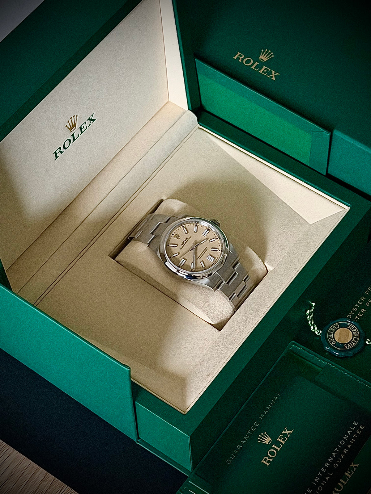 2026 ROLEX OYSTER PERPETUAL 41, 134300, BEIGE DIAL, AS NEW, FULL SET, INC GST