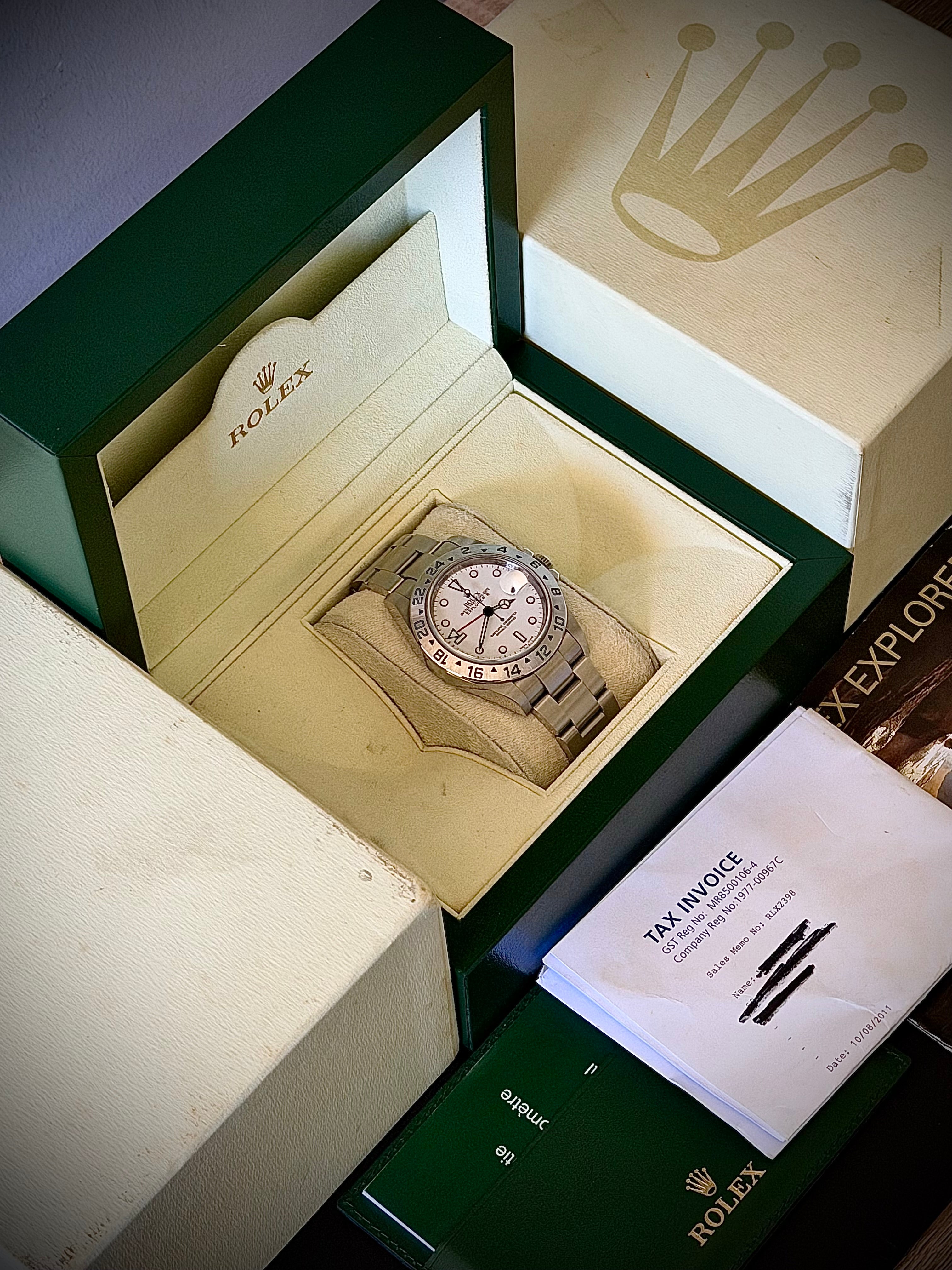 2011 ROLEX EXPLORER II “POLAR”, 16570, CALIBRE 3186, BOX, BOOKLETS & ORIGINAL AD INVOICE, INC GST