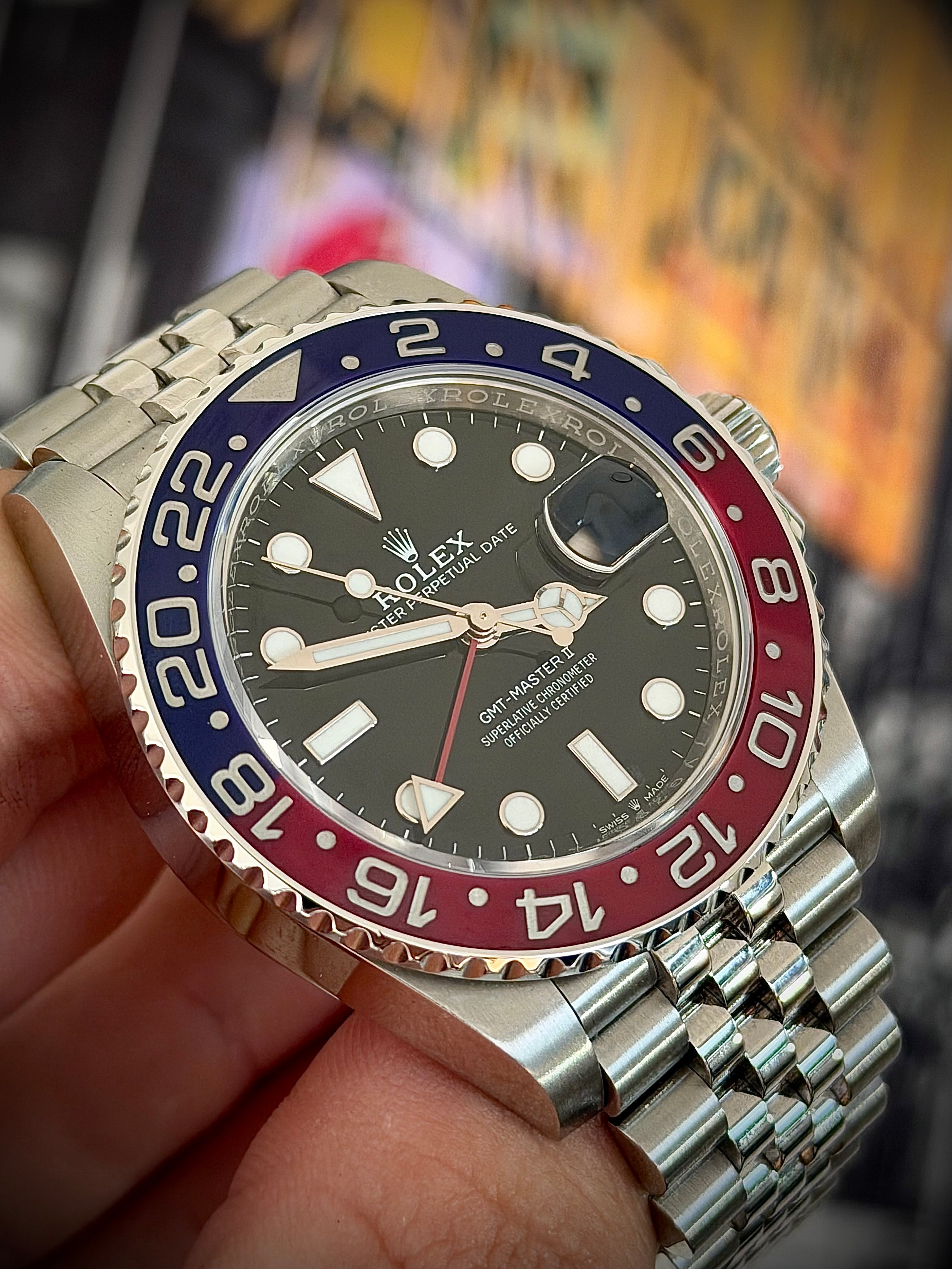 2018 ROLEX GMT MASTER II, PEPSI, MK1 BEZEL, 126710BLRO, FULL SET, INC GST