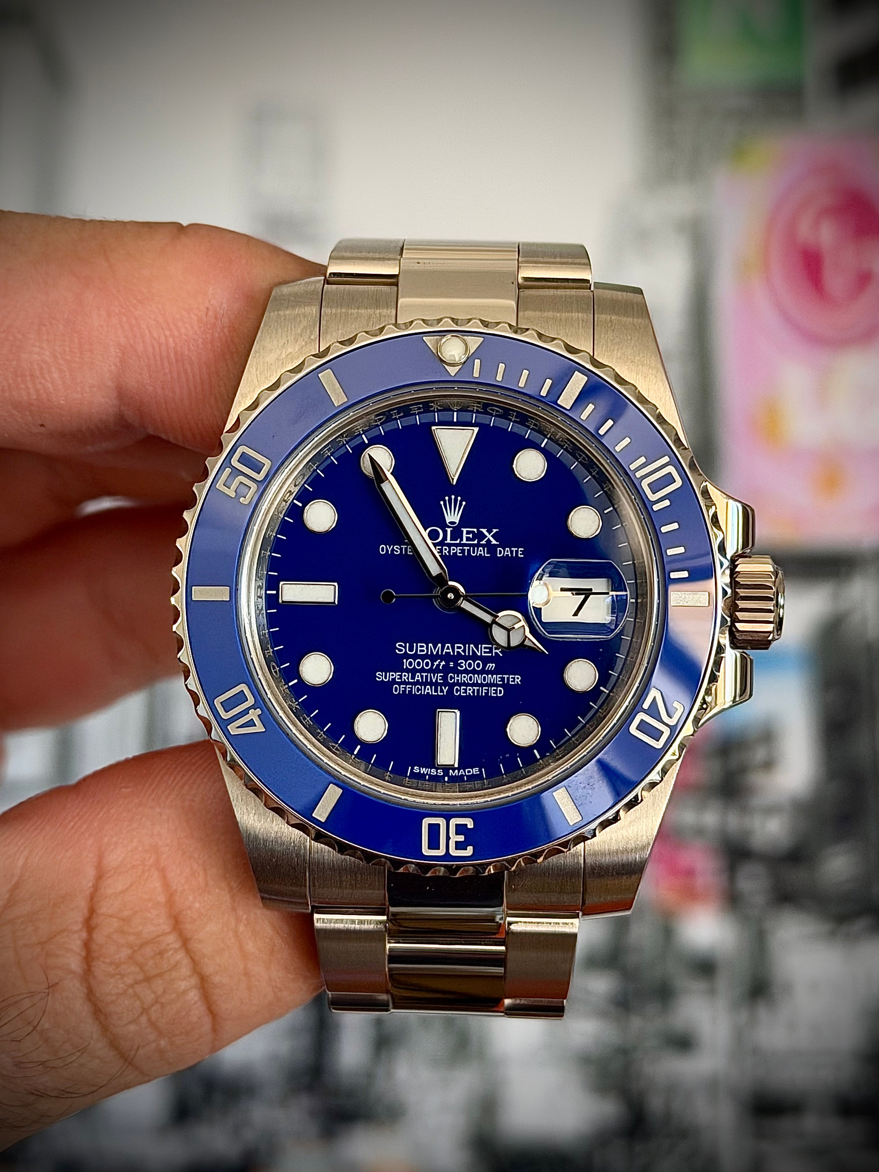 2010 ROLEX SUBMARINER DATE, 116619LB, SMURF, FULL SET, INC GST