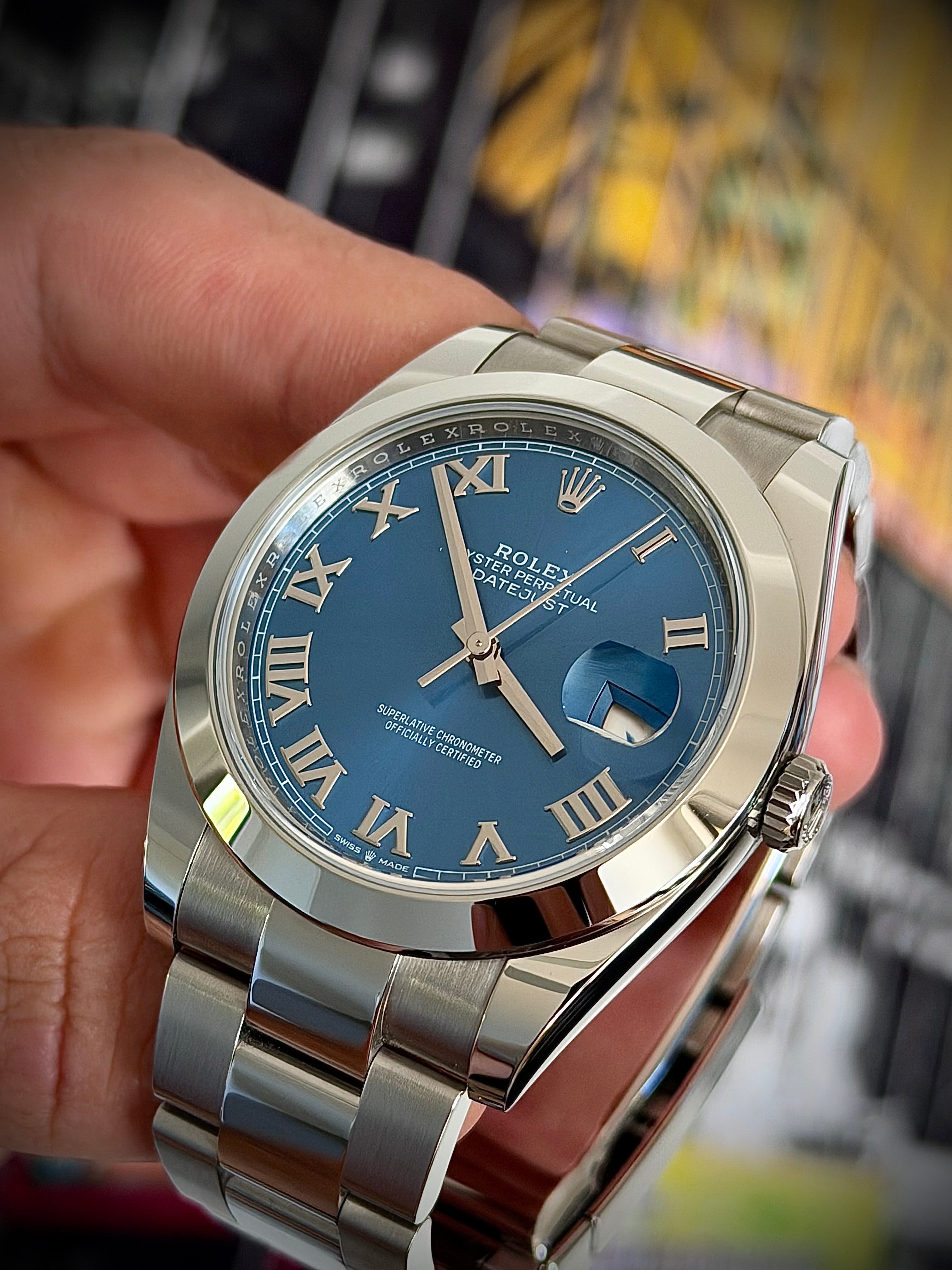 2025 ROLEX DATEJUST 41, AZZURO BLUE, 126300, MINT, FULL SET, INC GST