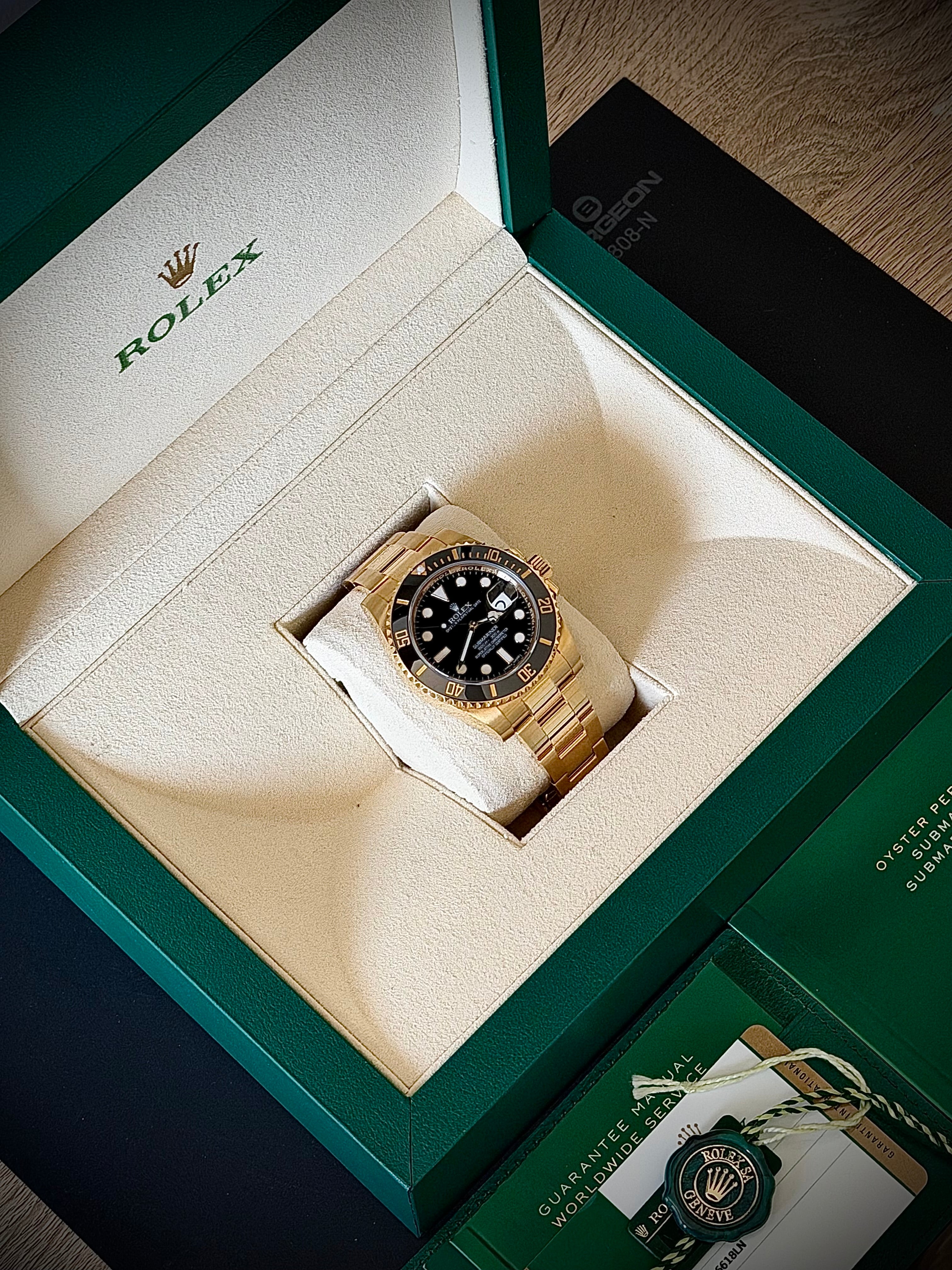 2016 ROLEX SUBMARINER DATE, YELLOW GOLD, 116618LN, BOX AND PAPERS, INC GST