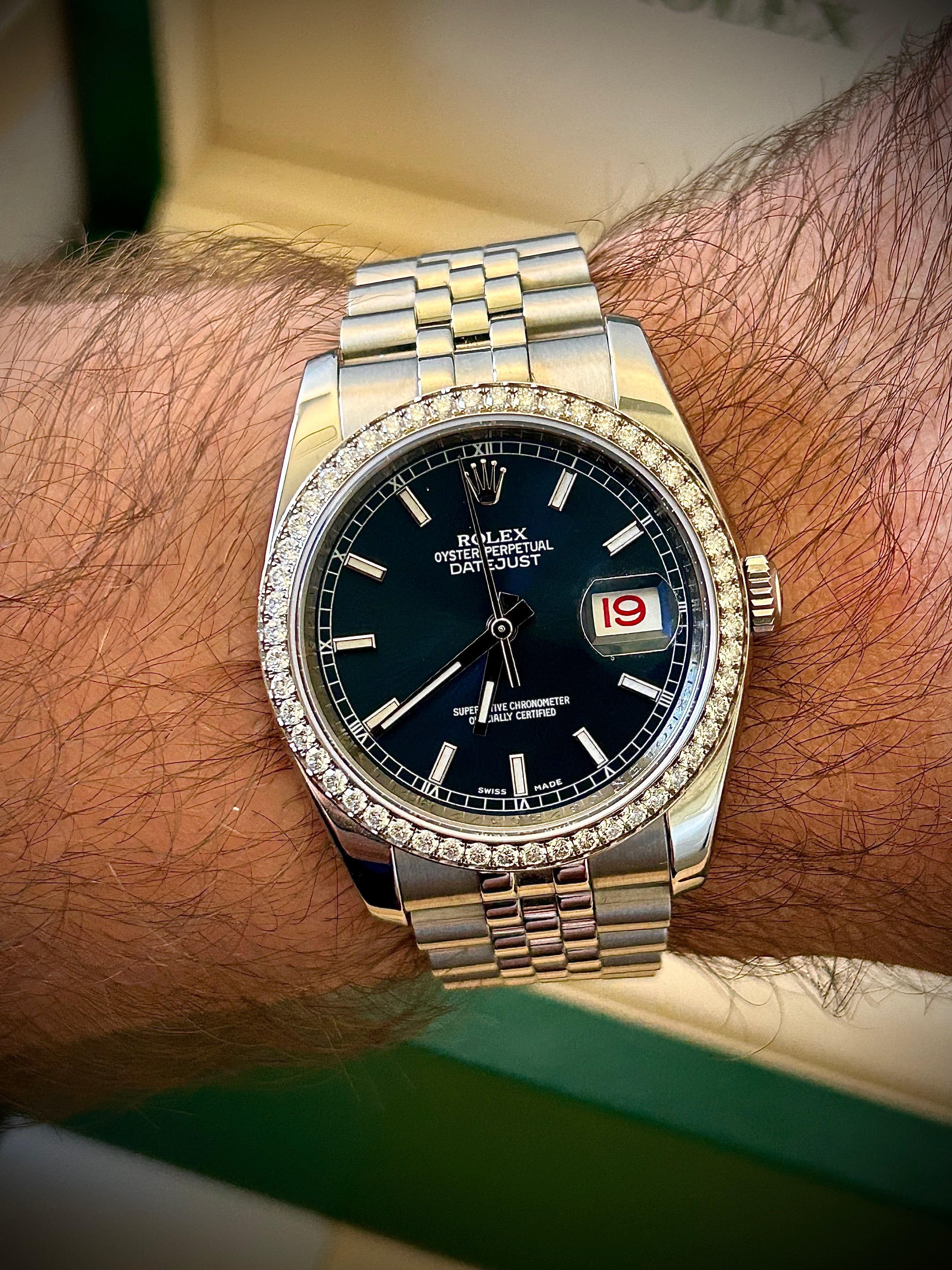 ROLEX DATEJUST 36, DIAMOND BEZEL, JUBILEE, 116244, BOX & RSC, INC GST