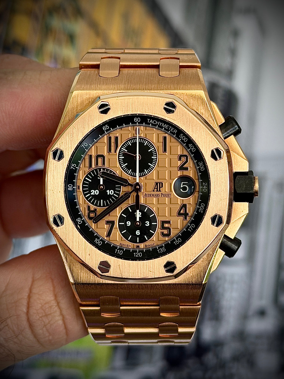 CIRCA 2014 AUDEMARS PIGUET ROYAL OAK OFFSHORE CHRONOGRAPH “BRICK”, 26470OR.OO.1000OR.01, 18CT PINK GOLD, WATCH & BOX, INC GST