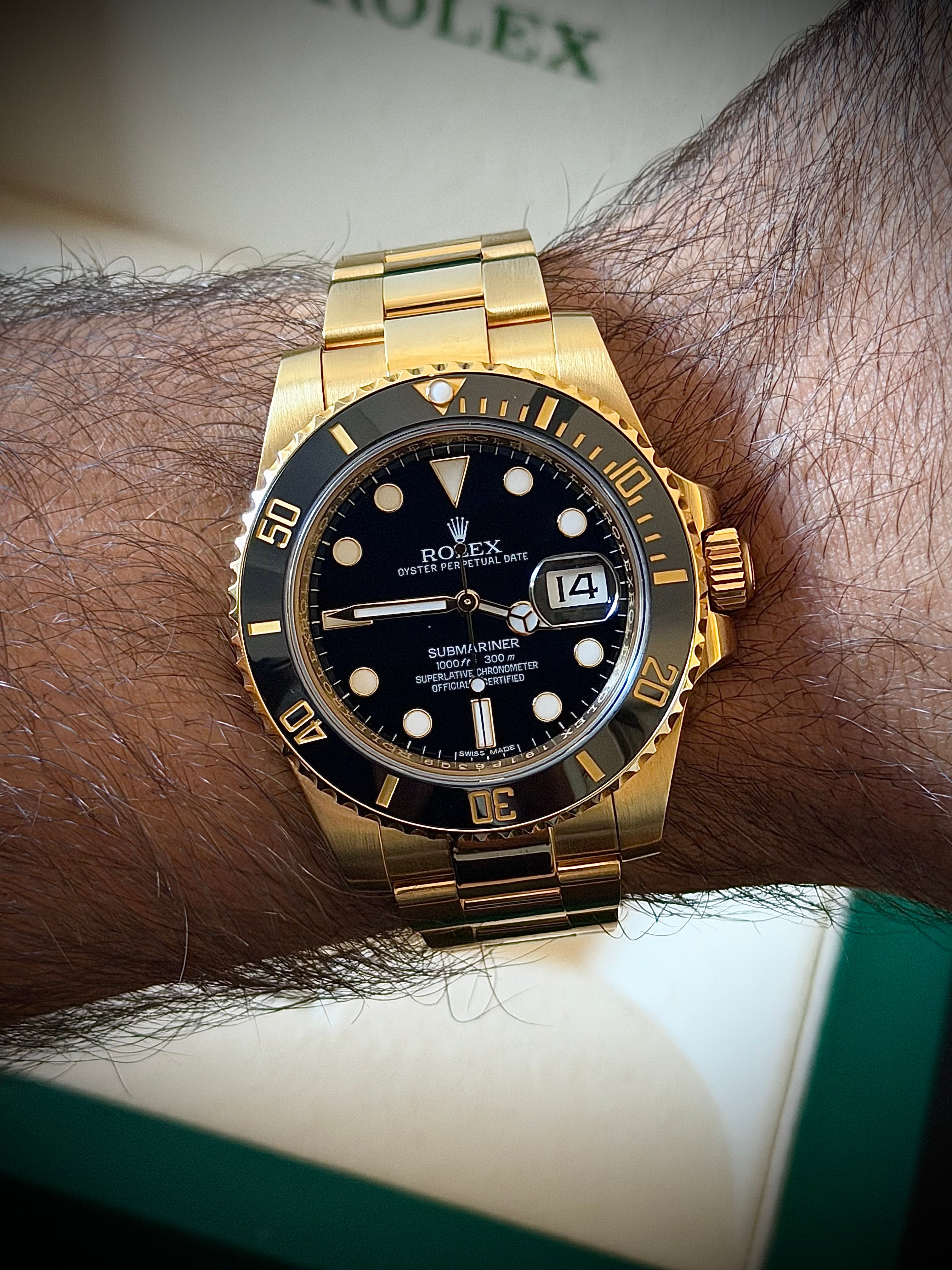 2016 ROLEX SUBMARINER DATE, YELLOW GOLD, 116618LN, BOX AND PAPERS, INC GST