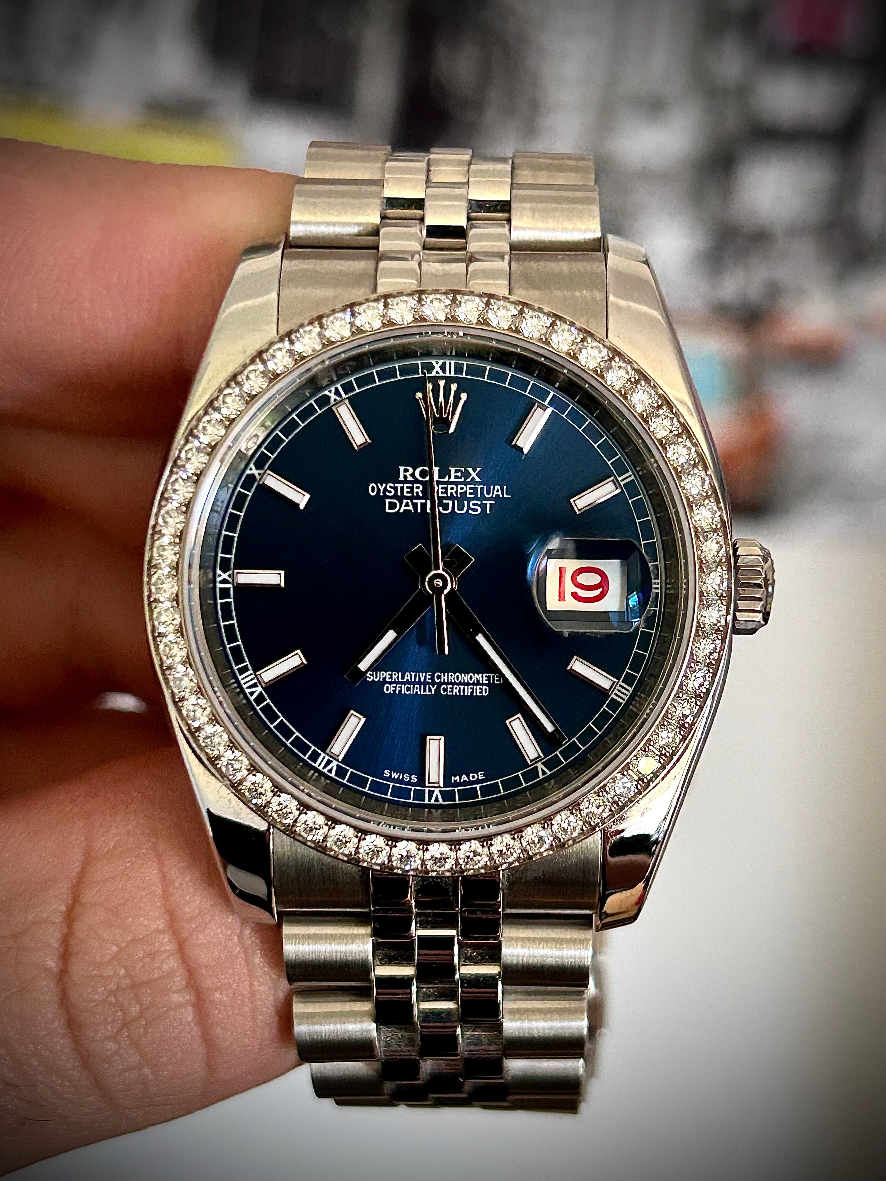 ROLEX DATEJUST 36, DIAMOND BEZEL, JUBILEE, 116244, BOX & RSC, INC GST