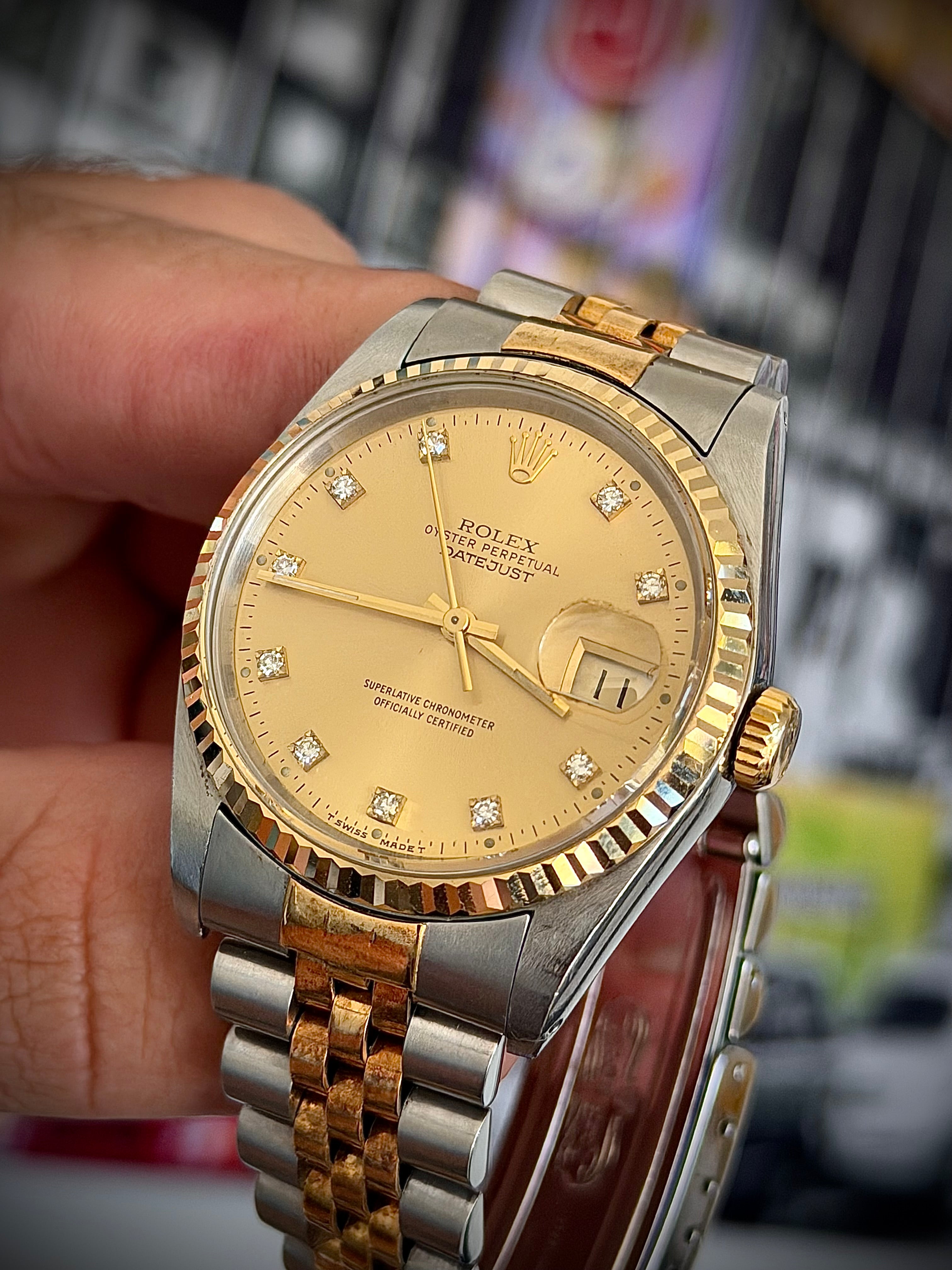 1991 ROLEX DATEJUST 36, TWO TONE, DIAMOND DIAL, 16233, WATCH ONLY, INC GST