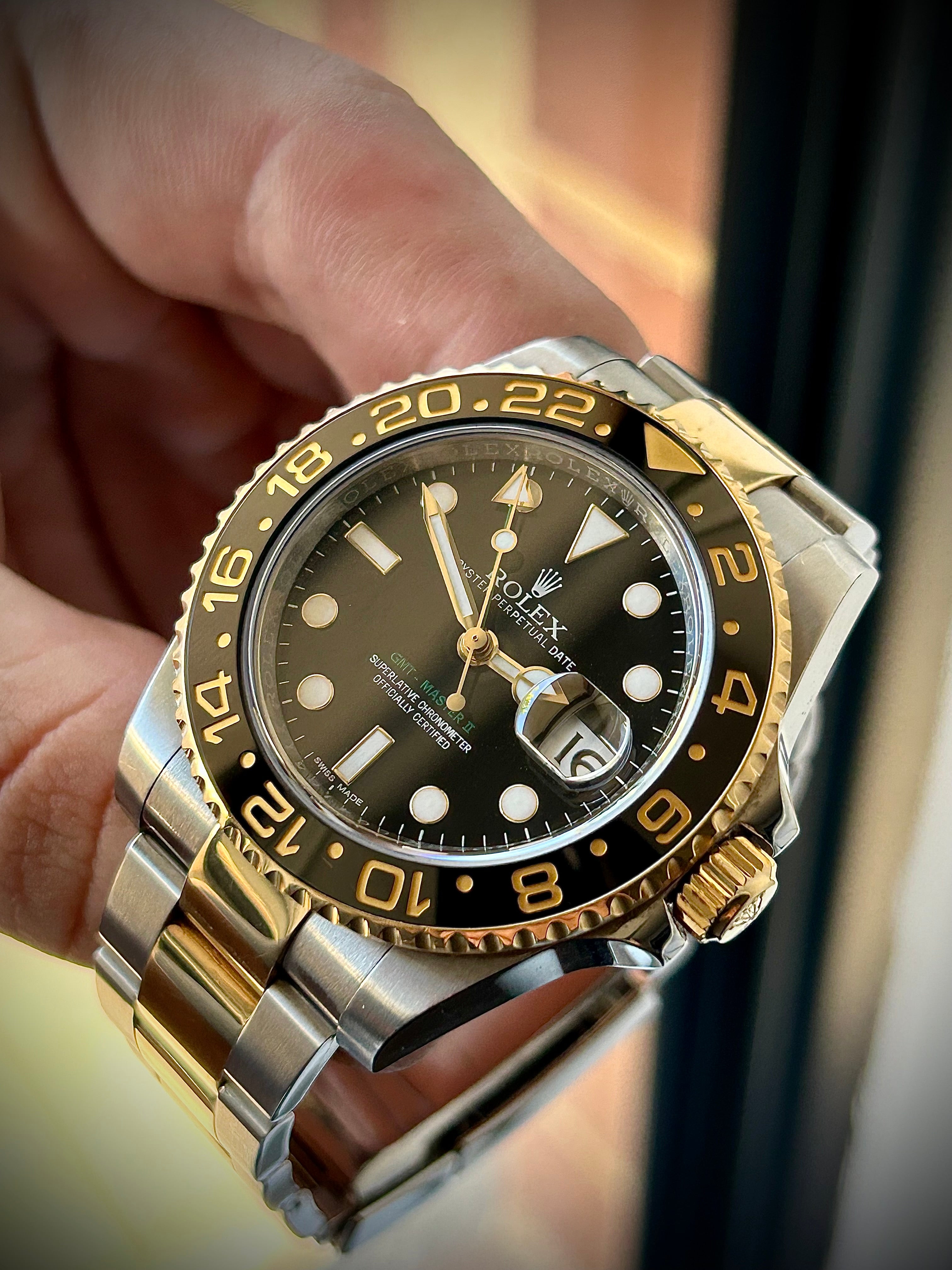 2014 ROLEX GMT MASTER II, RSC SERVICE, TWO TONE, 116713LN, FULL SET, INC GST
