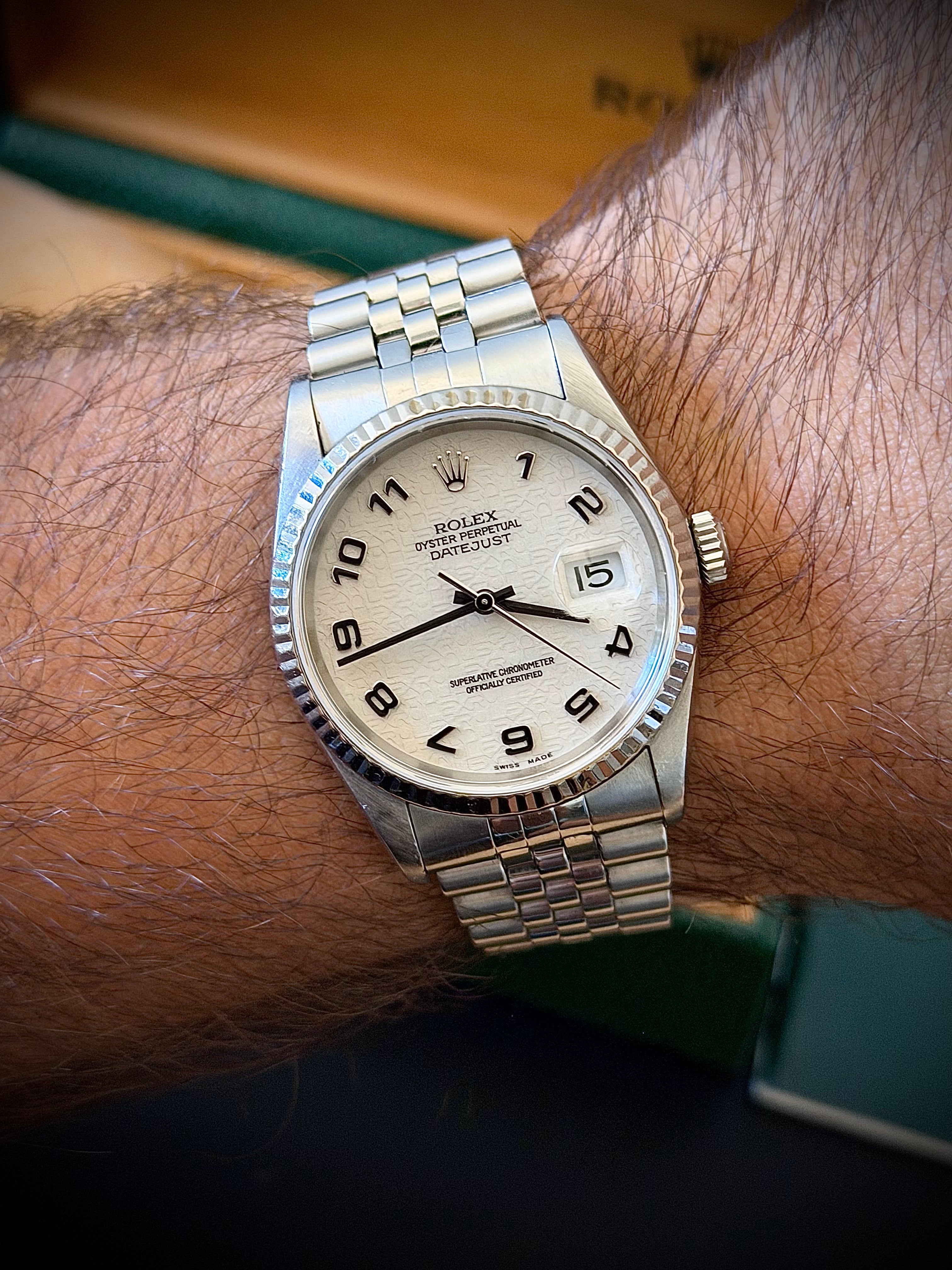 2001 ROLEX DATEJUST 36, 16234, WHITE COMPUTER DIAL, BOX AND PAPERS, INC GST