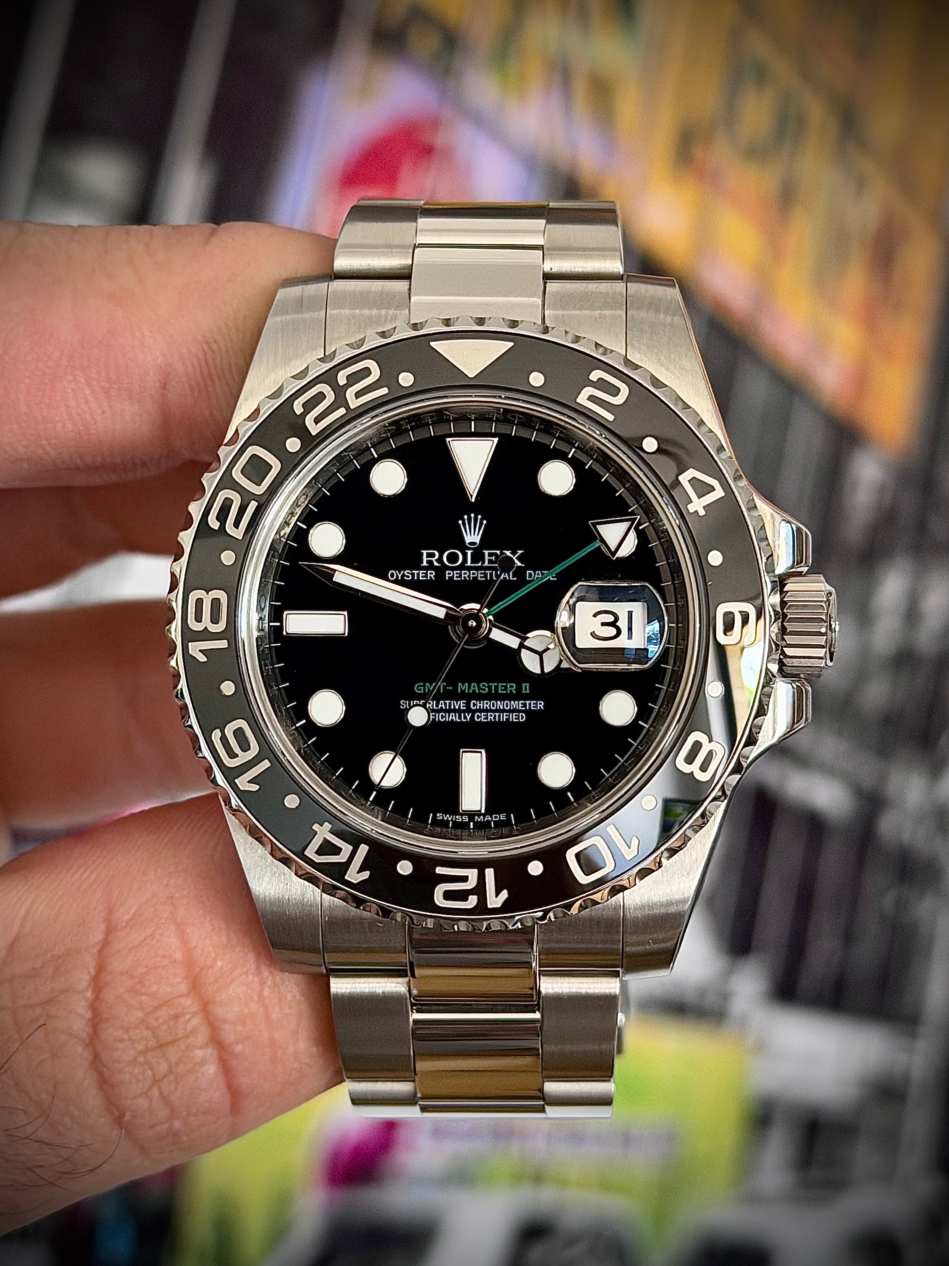 2010 ROLEX GMT MASTER II, 116710LN, BOX AND PAPERS, INC GST