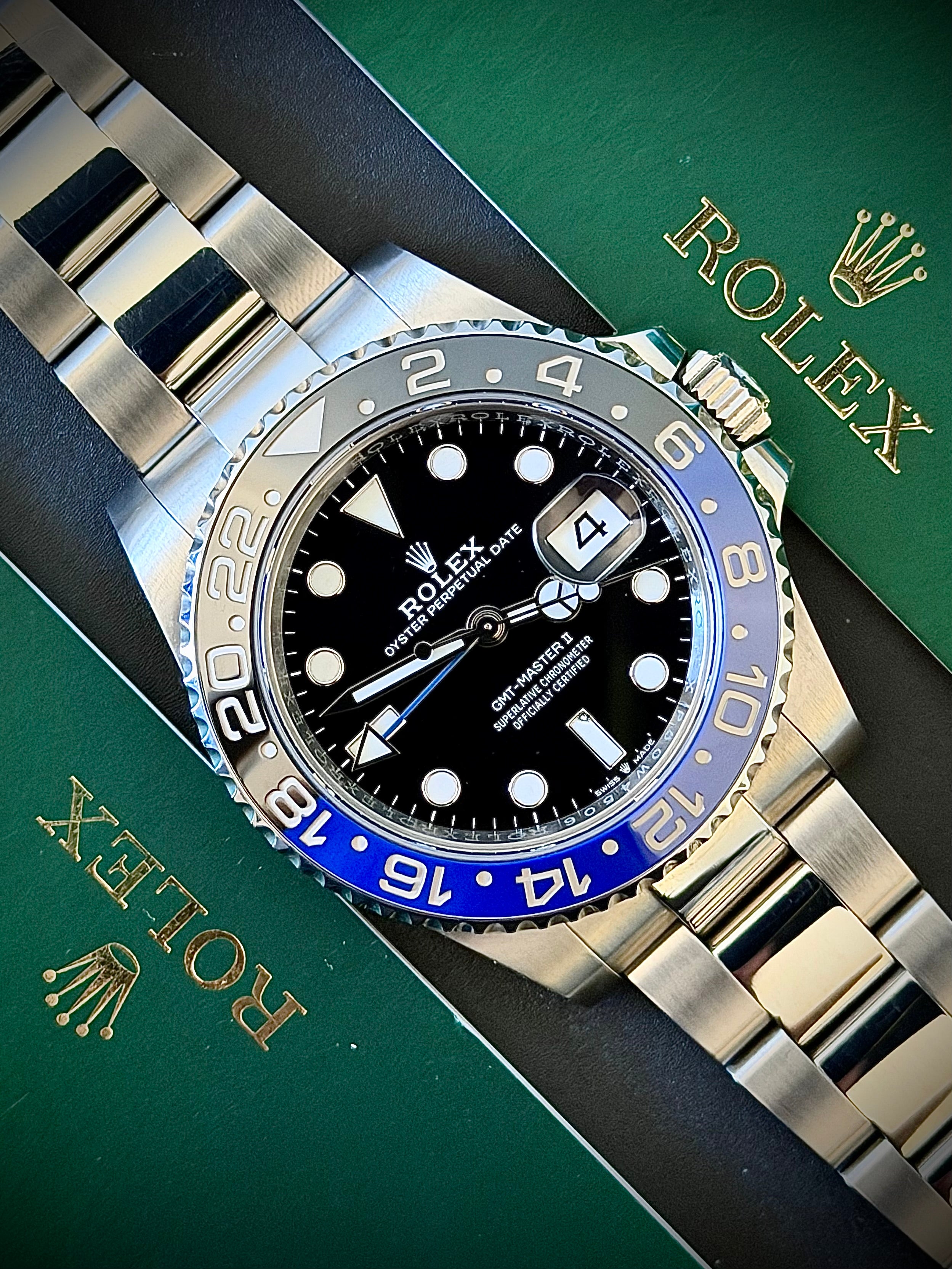 2022 ROLEX GMT MASTER II, BATMAN,, 126710BLNR, FULL SET, INC GST