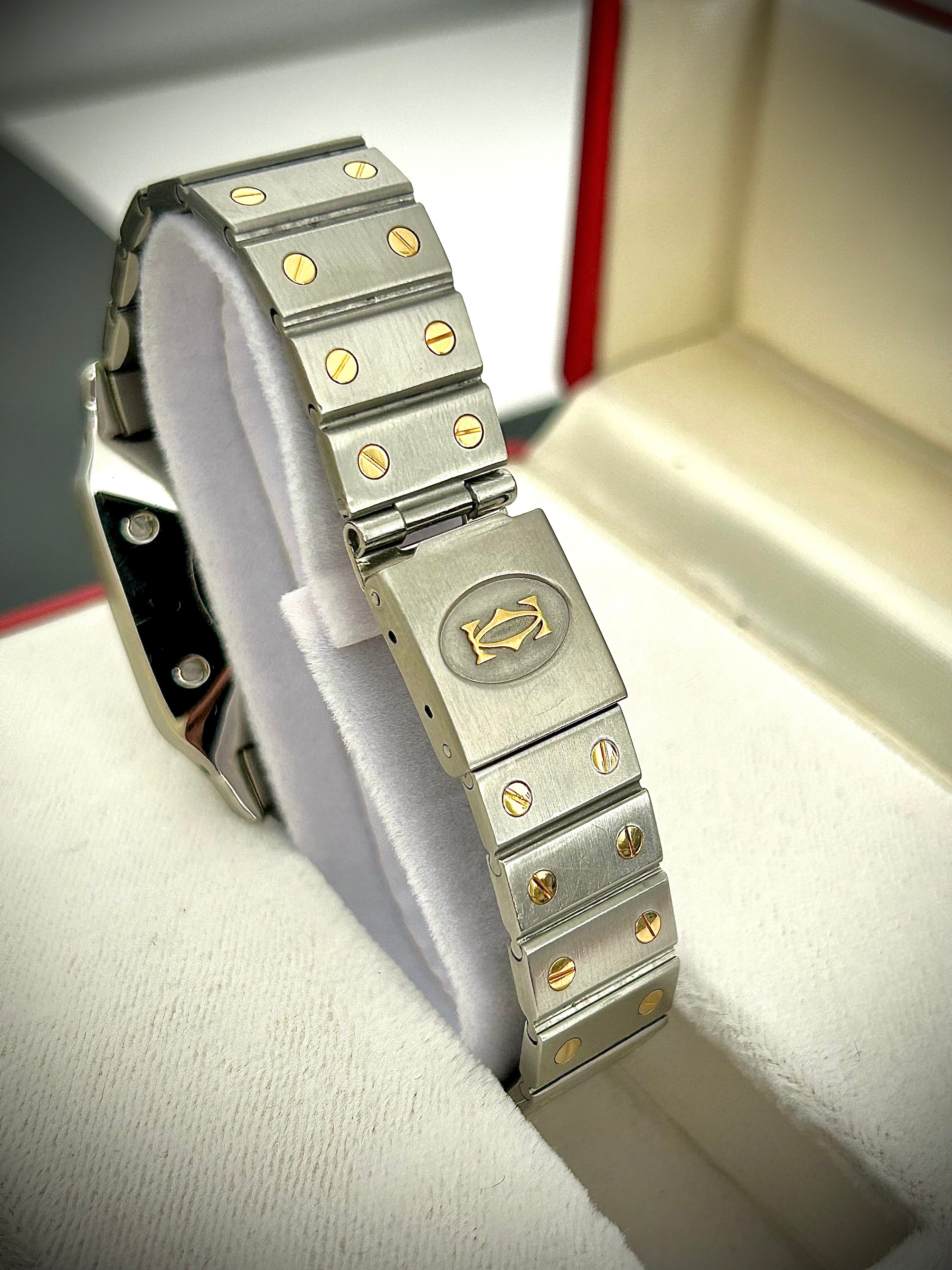 1982 CARTIER SANTOS CAREÉ, 2961, BURGUNDY SPIDER DIAL, WATCH AND BOX, INC GST