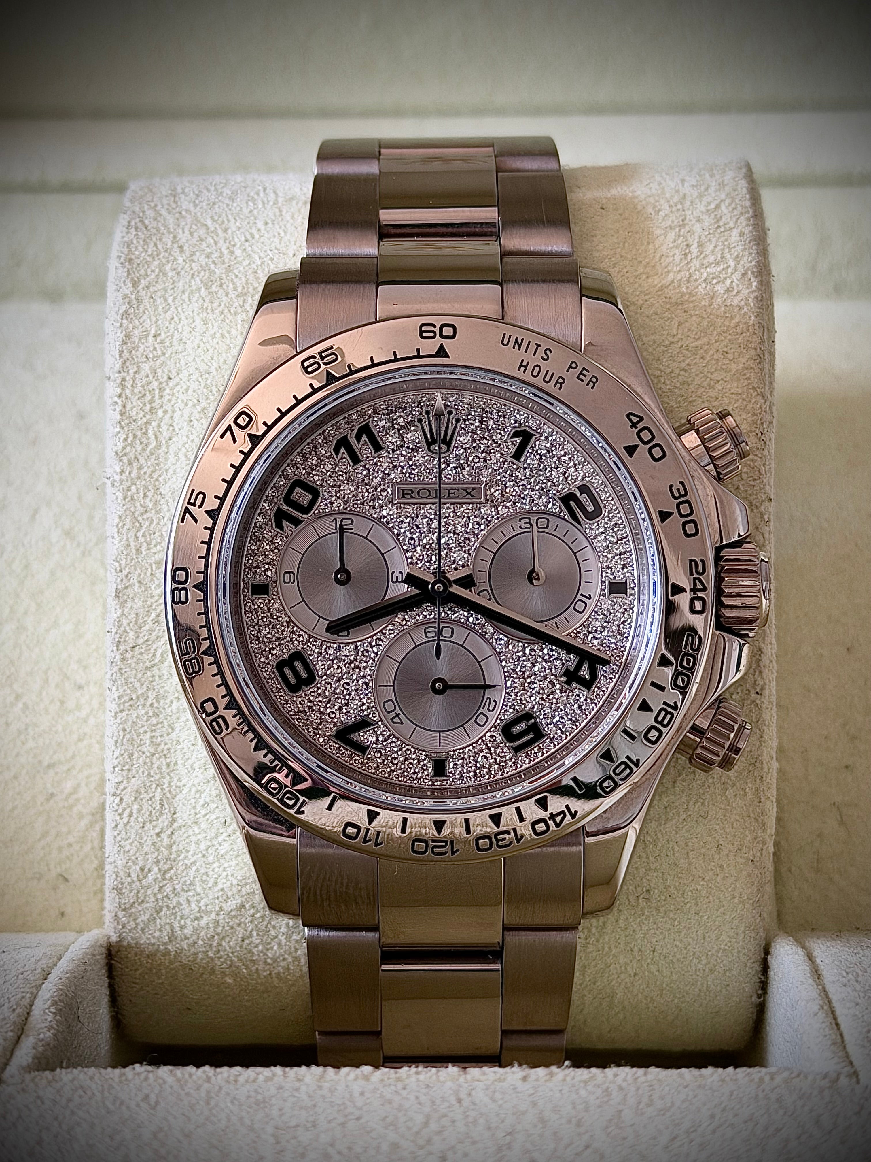 2008 ROLEX DAYTONA 18CT WHITE GOLD, 116509, FACTORY DIAMOND PAVÉ ARABIC DIAL, FULL SET, INC GST