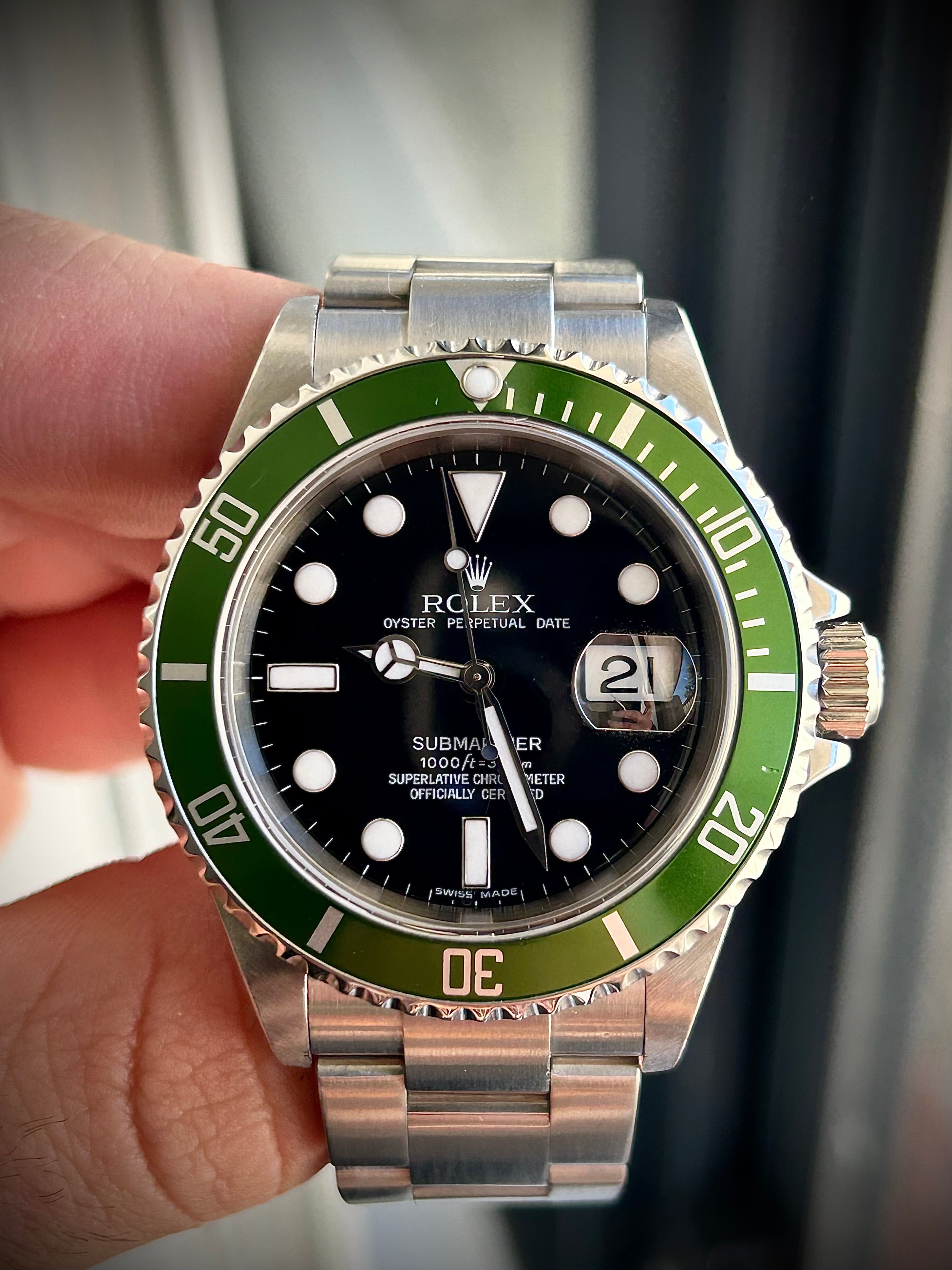 2006 ROLEX SUBMARINER DATE, KERMIT, 16610LV, FULL SET, INC GST