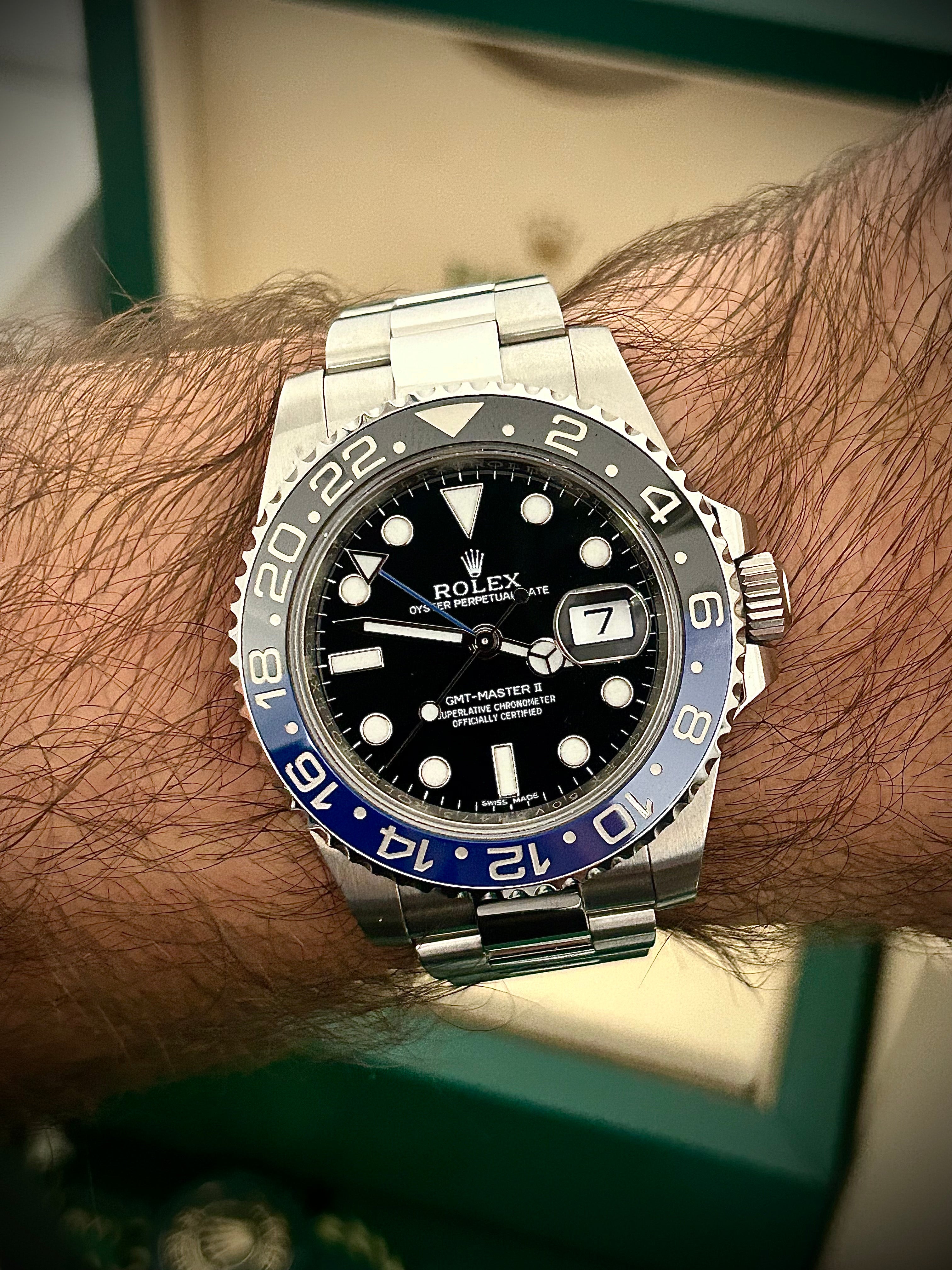 2015 ROLEX GMT MASTER II, BATMAN, 116710BLNR, FULL SET, INC GST