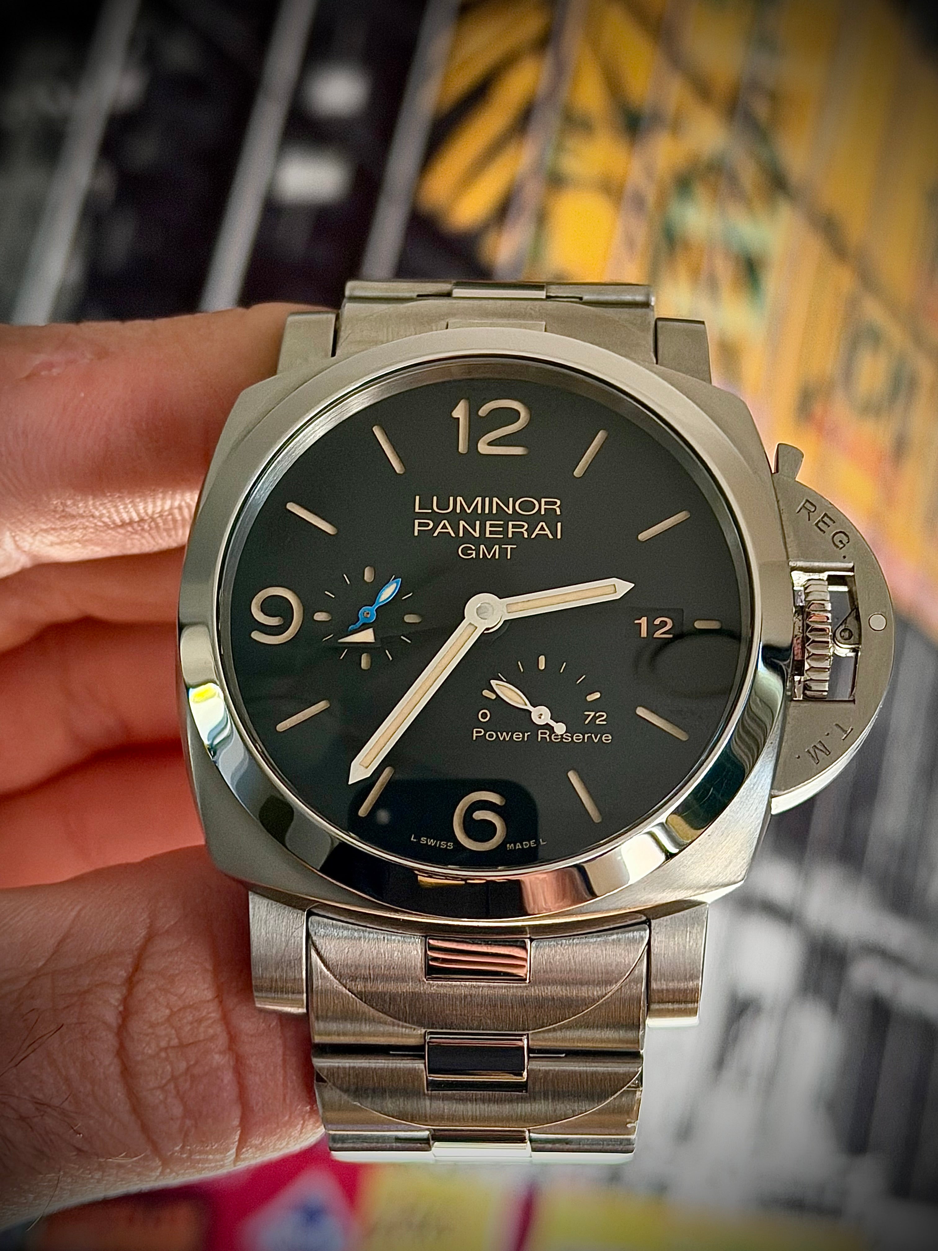 2021 PANERAI LUMINOR 1950 3 DAYS GMT POWER RESERVE, PAM01321, FULL SET, OEM BRACELET + ORIGINAL INVOICE, INC GST