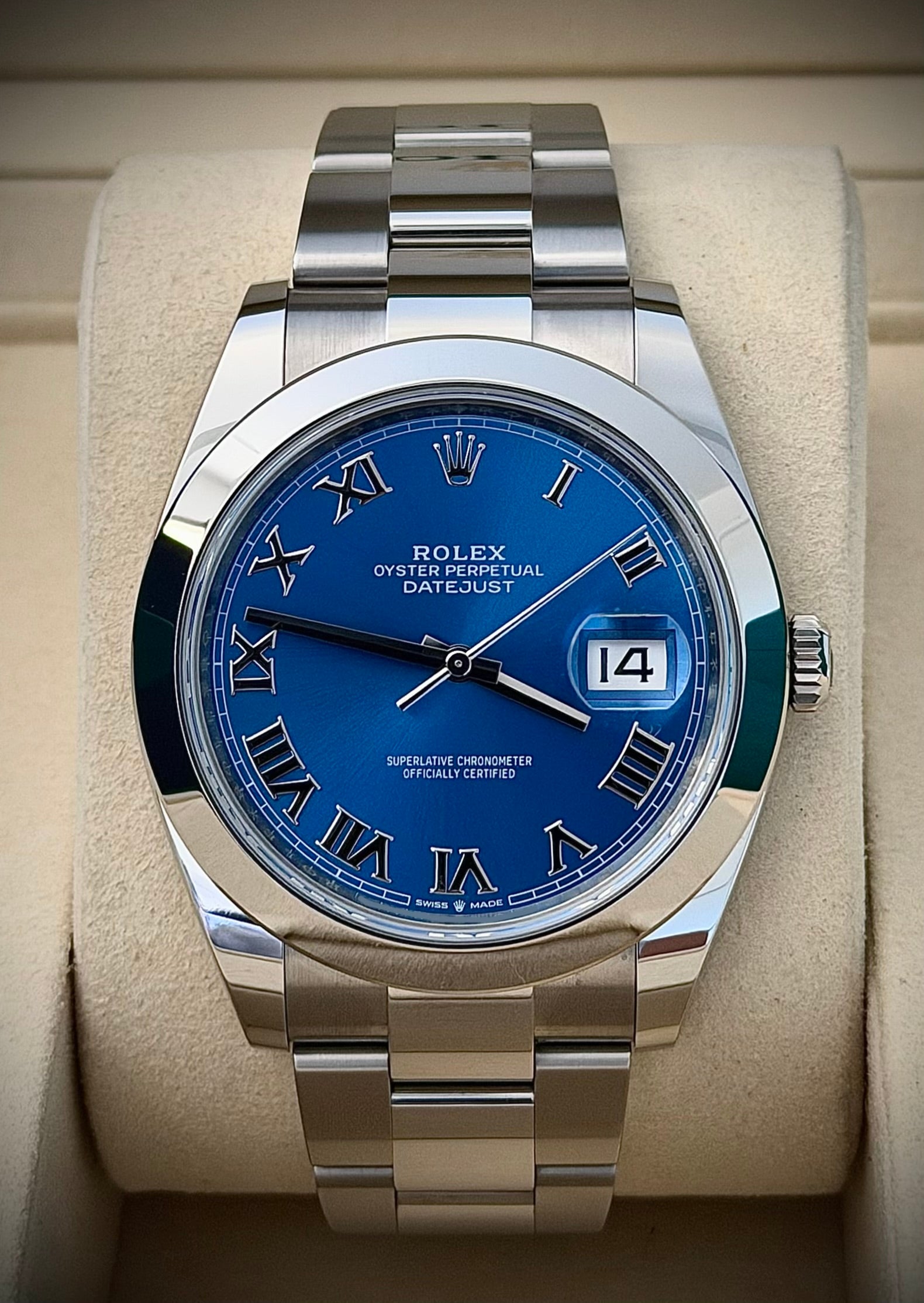 2025 ROLEX DATEJUST 41, AZZURO BLUE, 126300, MINT, FULL SET, INC GST