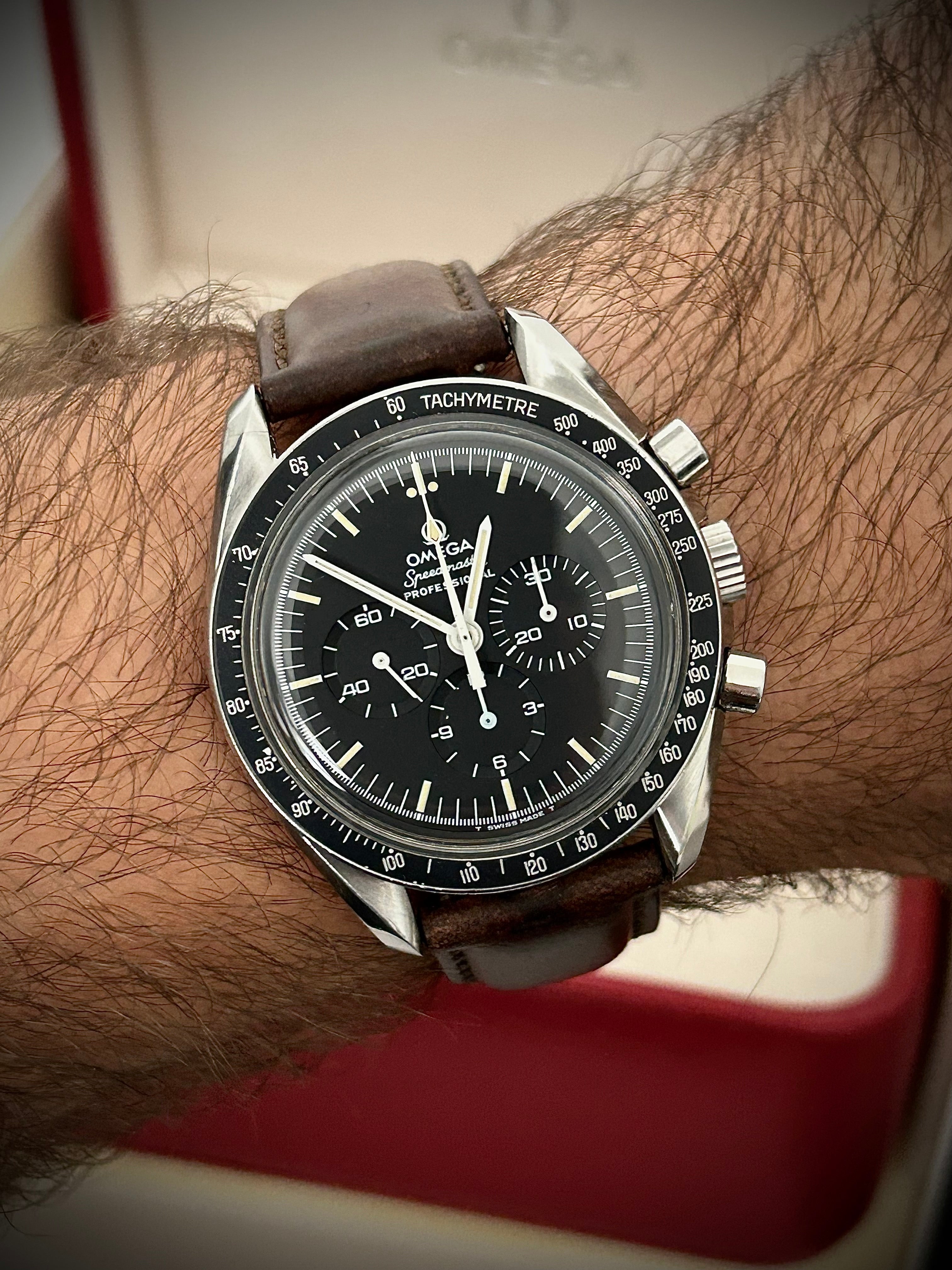 OMEGA SPEEDMASTER MOONWATCH, SERVICED, WATCH AND BOX, 145.022-74, INC GST
