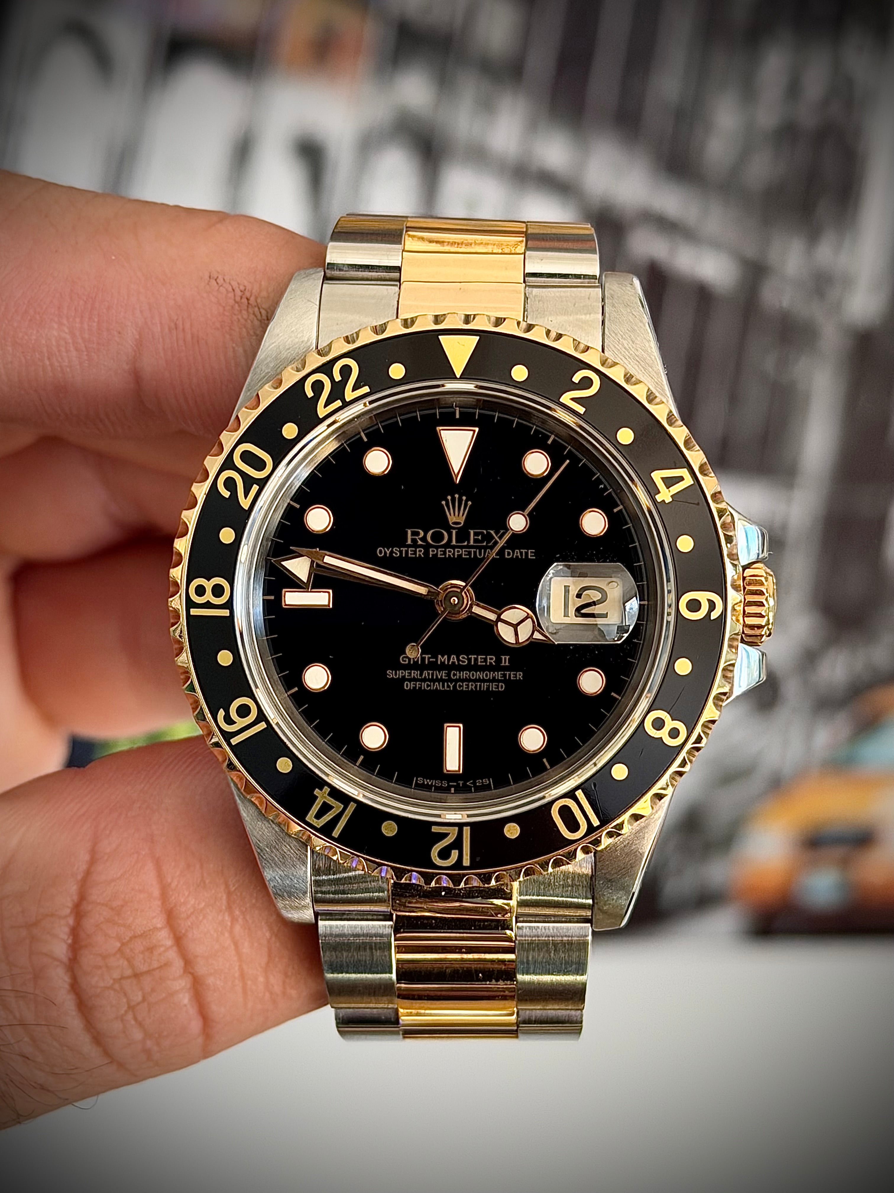 1993 ROLEX GMT-MASTER II, TWO TONE, 16713, FULL SET, INC GST