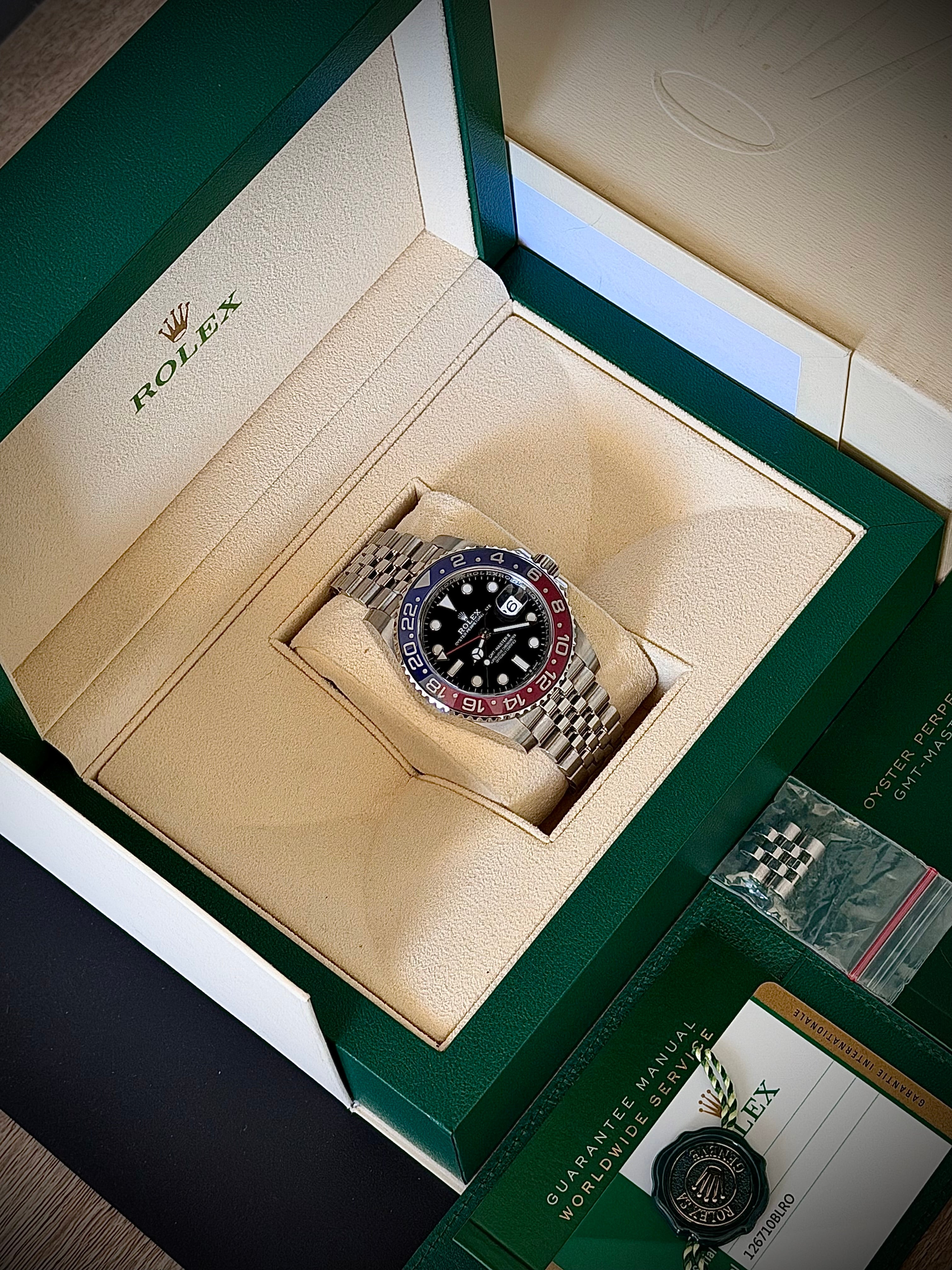 2019 ROLEX GMT MASTER II, PEPSI, 126710BLRO, FULL SET, INC GST