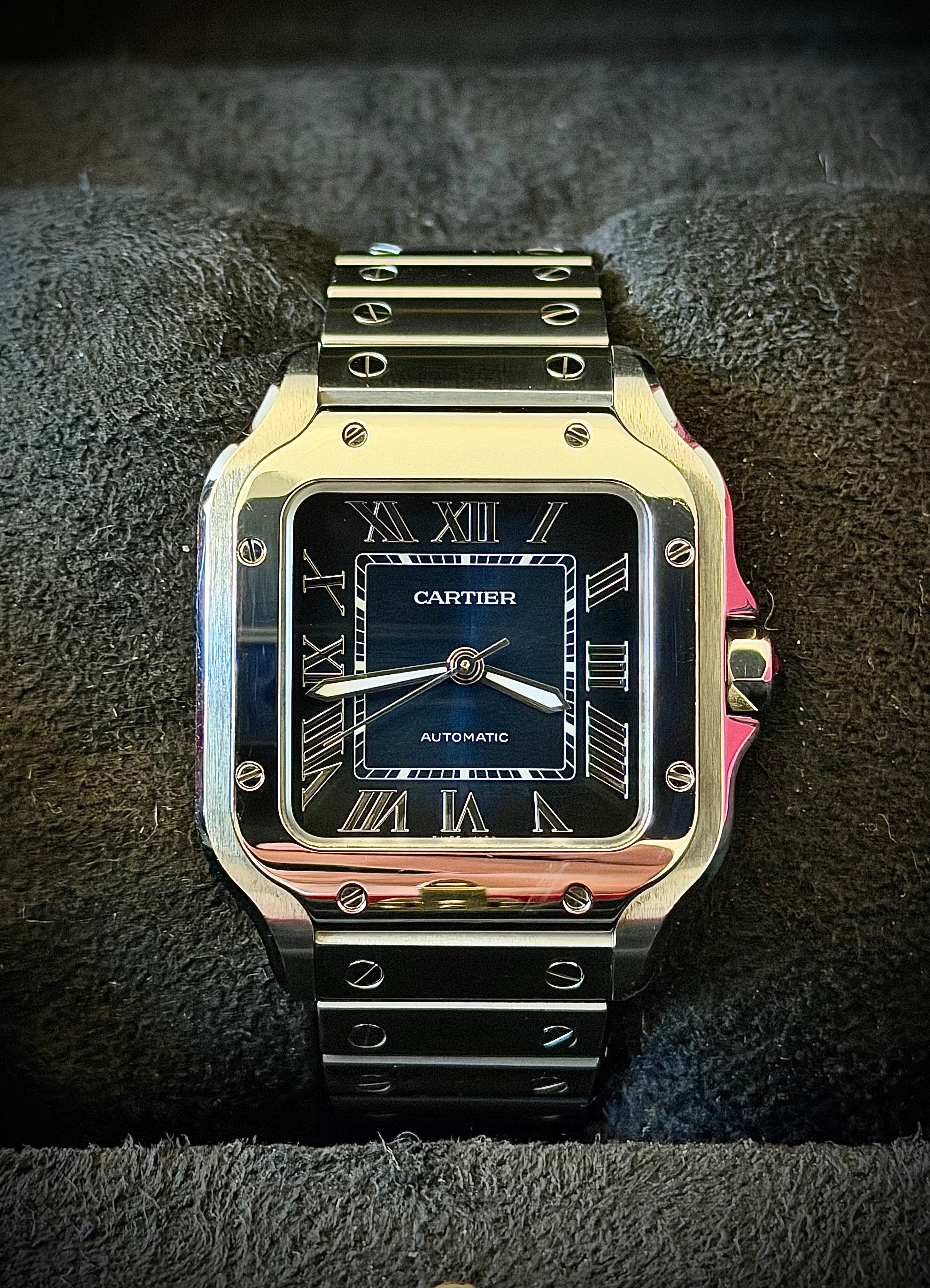 2024 CARTIER SANTOS DE CARTIER MEDIUM, BLUE DIAL, WSSA0063, FULL SET, INC GST