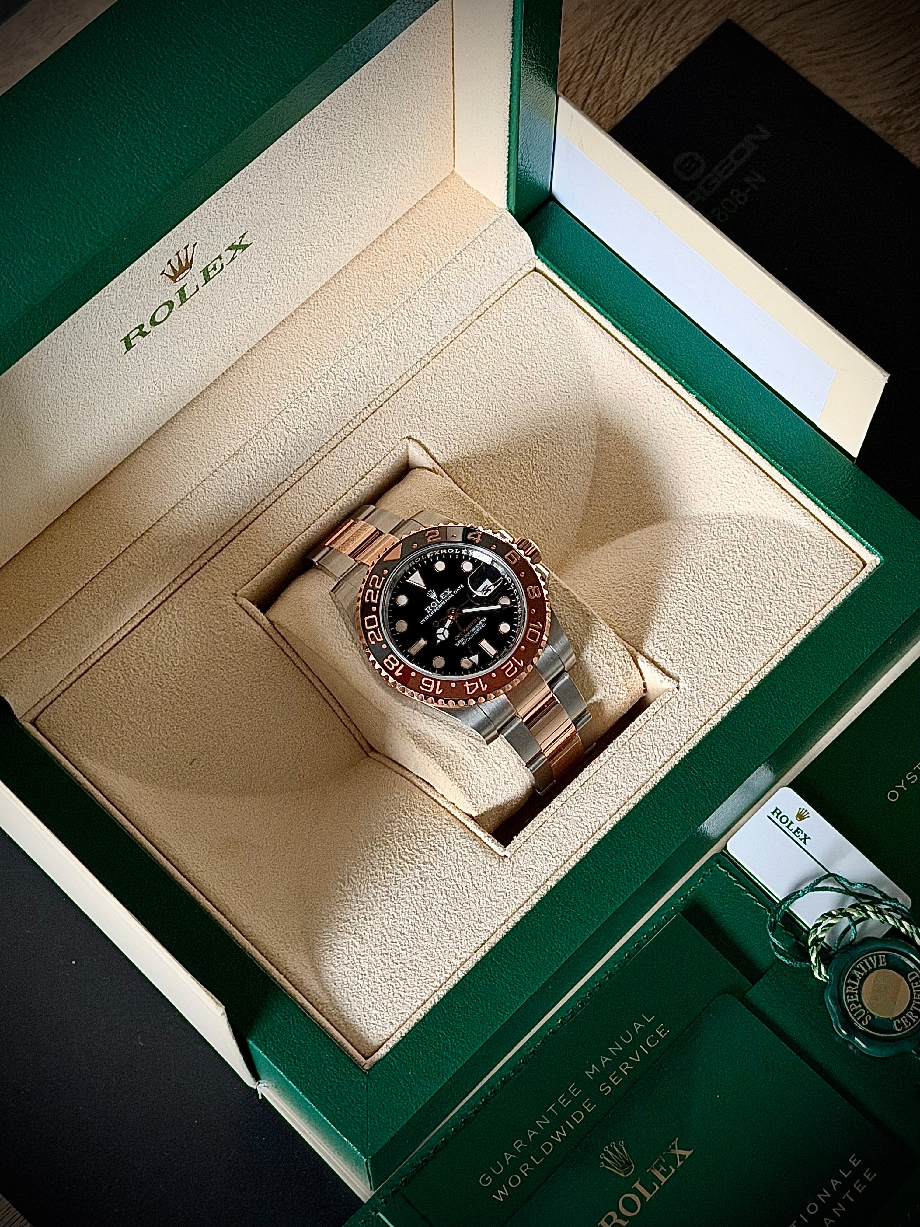 2022 ROLEX GMT MASTER II, ROOTBEER, 126711CHNR, FULL SET, INC GST