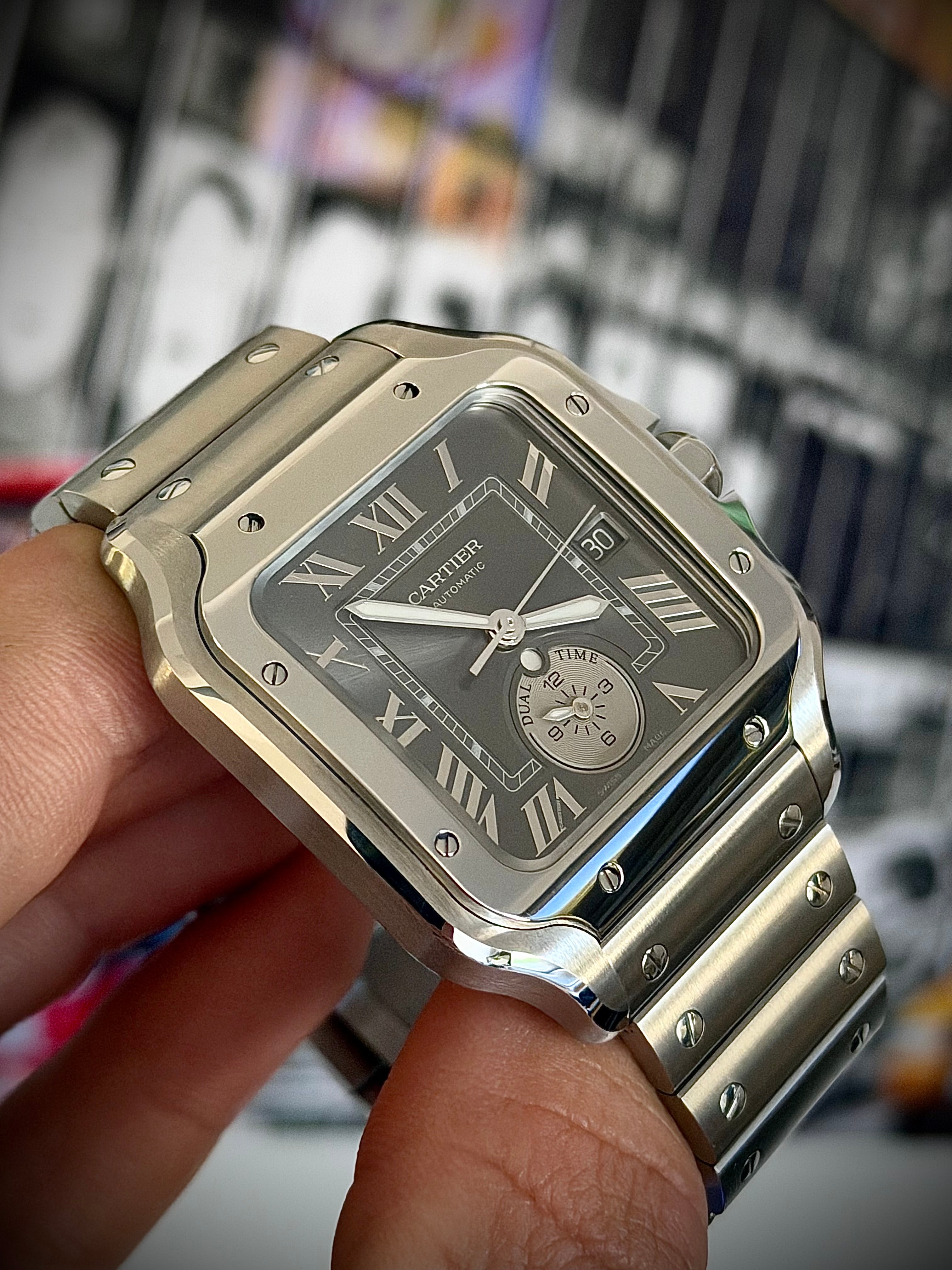 2024 CARTIER SANTOS DE CARTIER LARGE DUAL TIME, WSSA0076, BOX AND PAPERS, INC GST