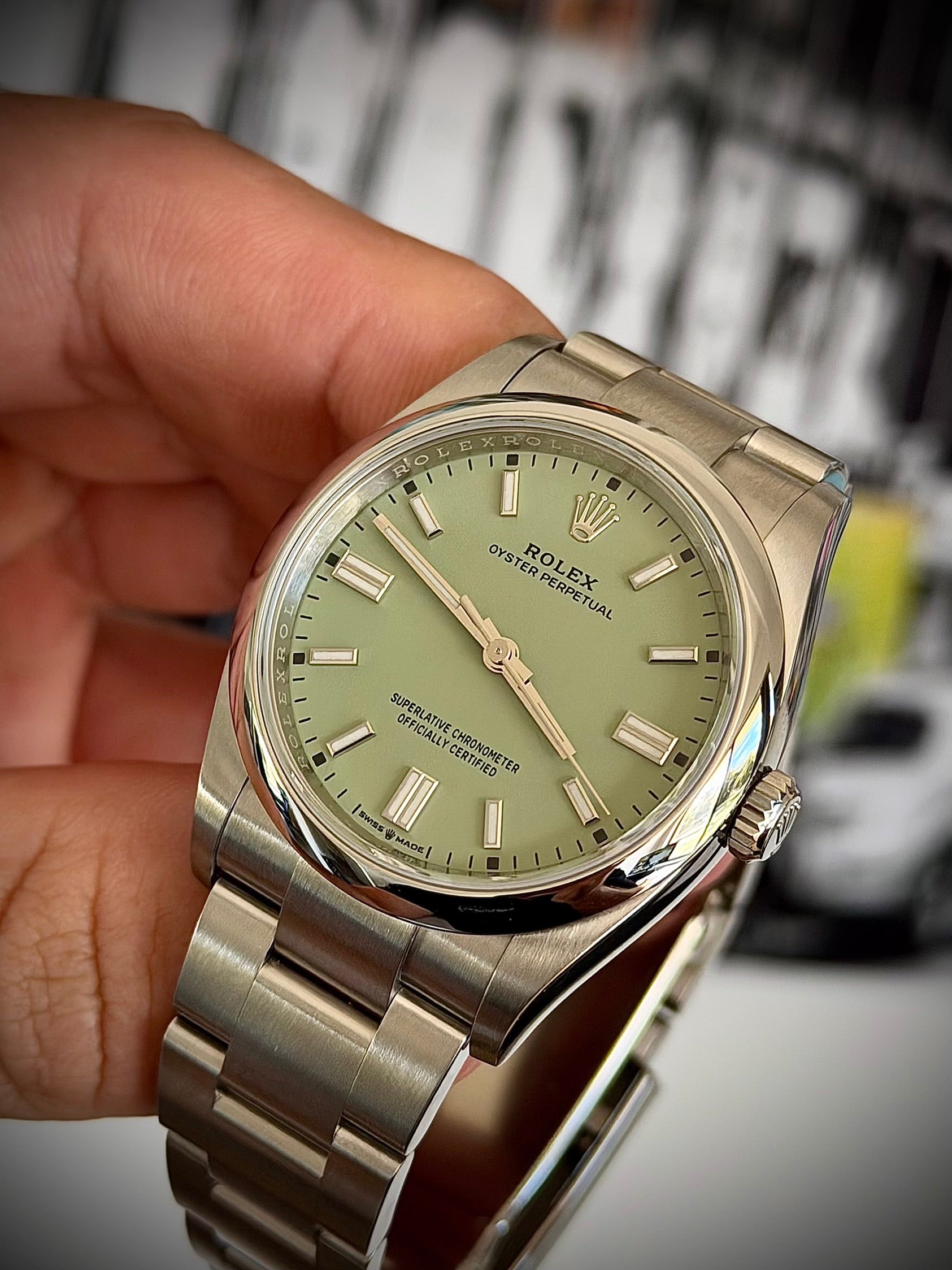 2025 ROLEX OYSTER PERPETUAL 36, PISTACHIO DIAL, 126000, BRAND NEW, FULL SET, INC GST