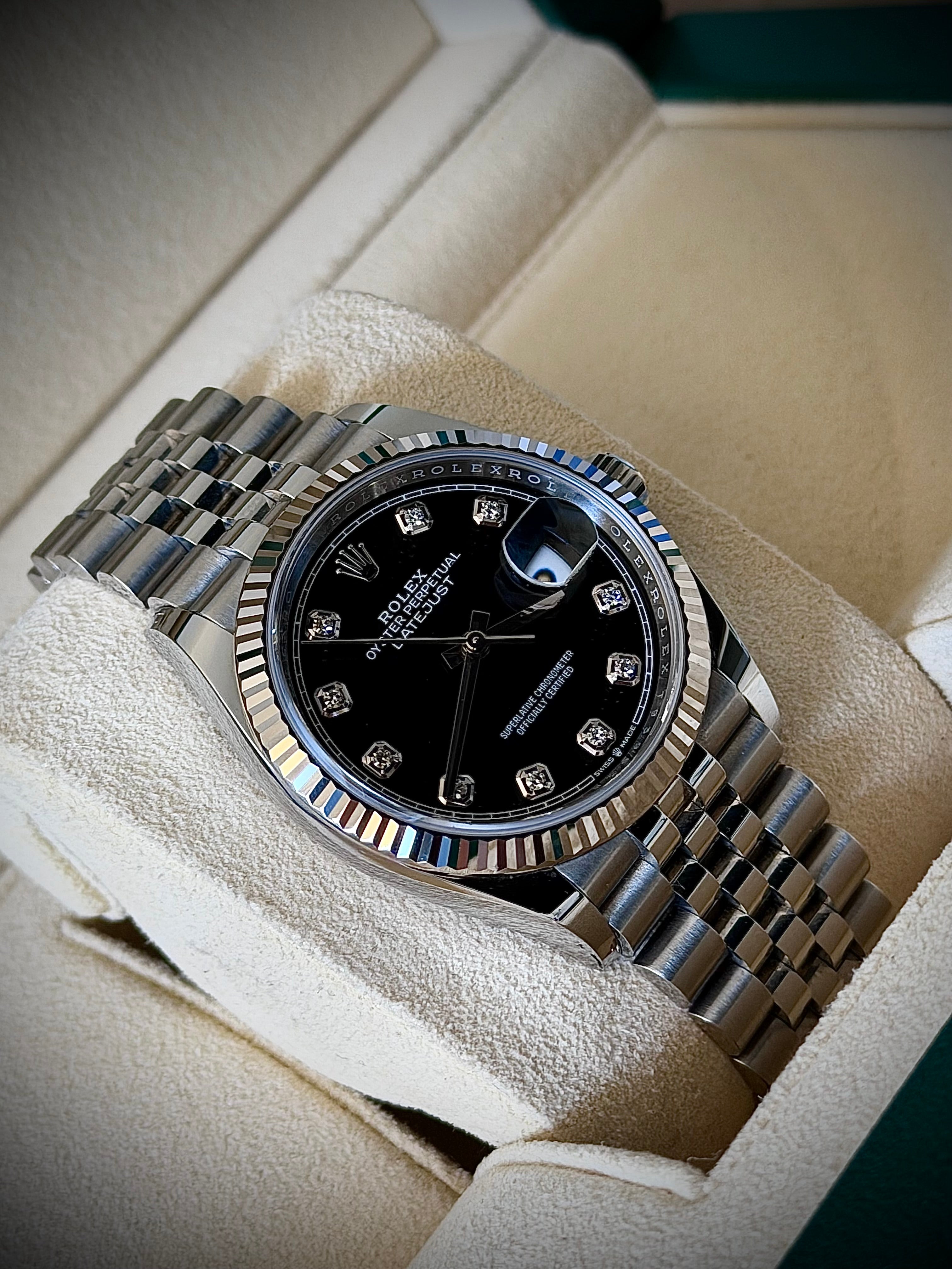 2020 ROLEX DATEJUST 36, 126234, BLACK DIAMOND DIAL, FULL SET, INC GST