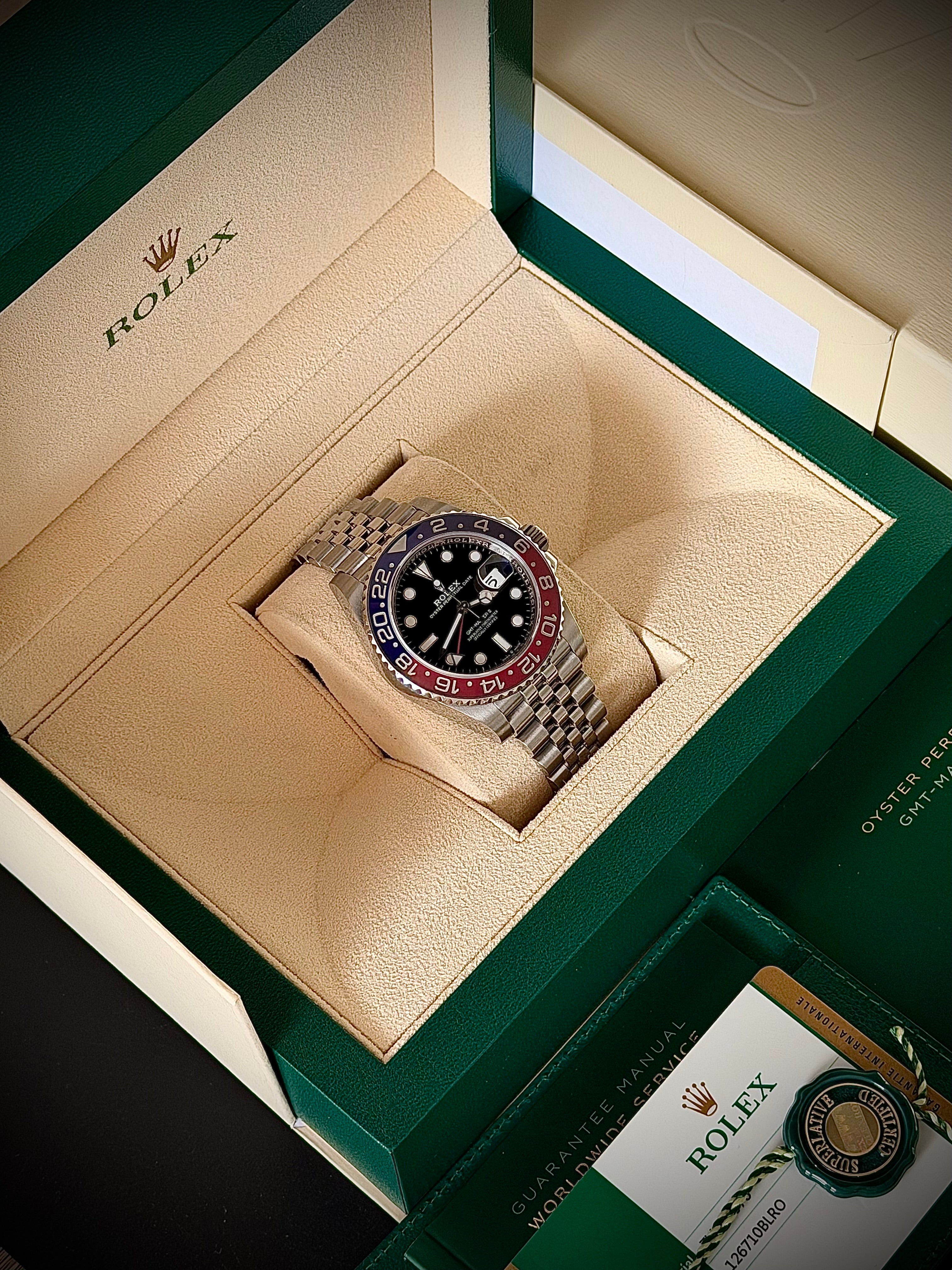 2018 ROLEX GMT MASTER II, PEPSI, MK1 BEZEL, 126710BLRO, FULL SET, INC GST