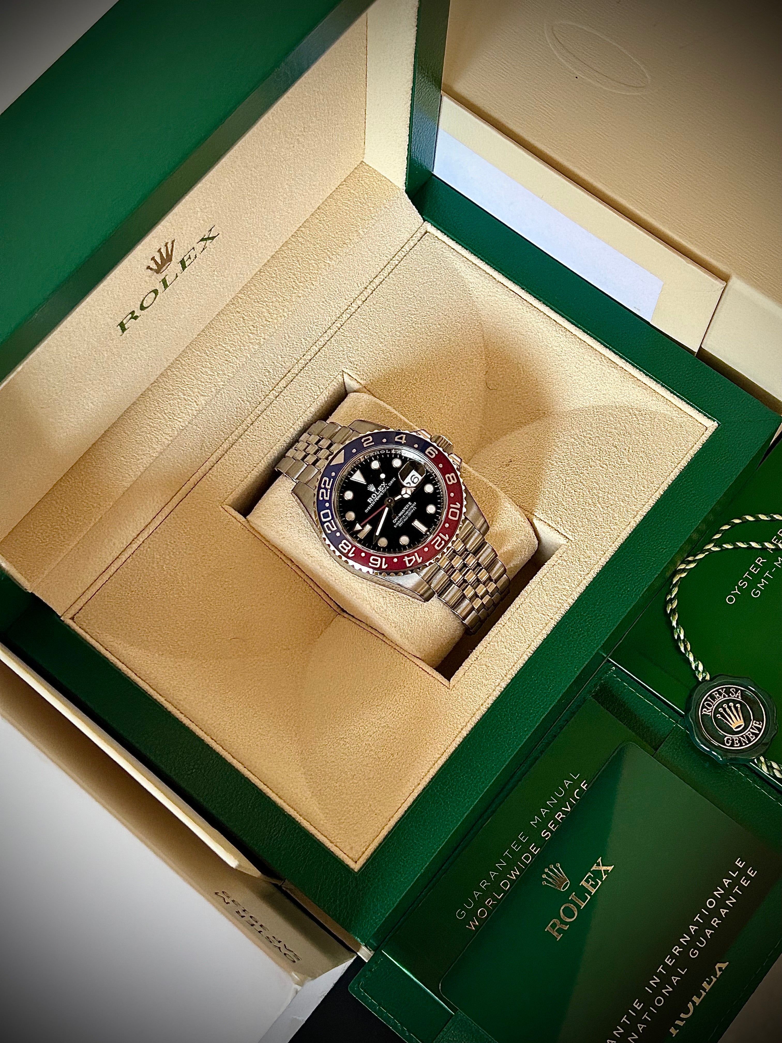 2023 ROLEX GMT MASTER II, PEPSI, MINT FULLY STICKERED 126710BLRO, FULL SET, INC GST