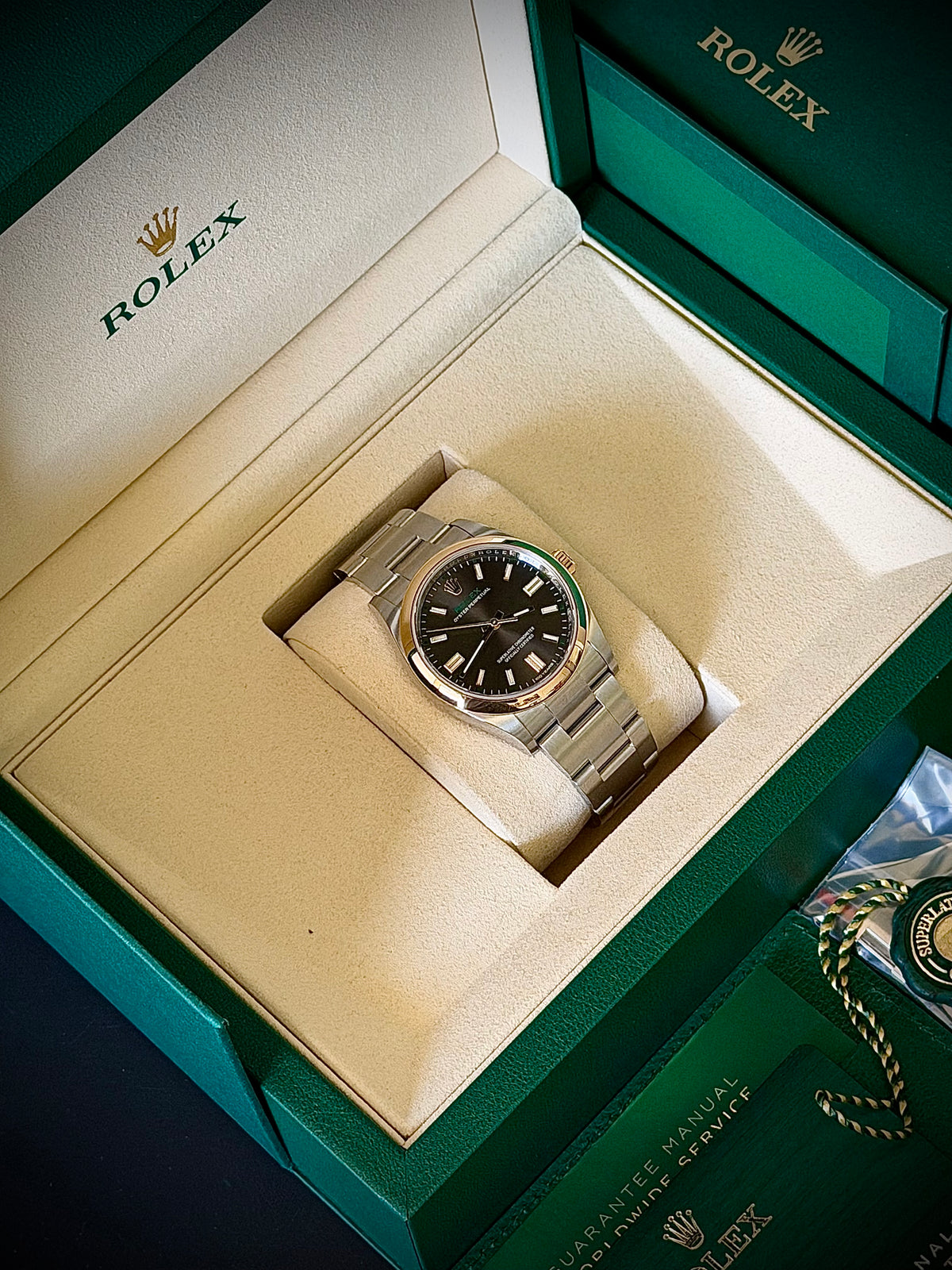 2026 ROLEX OYSTER PERPETUAL 36 “100 YEARS”, 126003, SLATE DIAL, YELLOW ROLESOR, AS NEW, FULL SET, INC GST