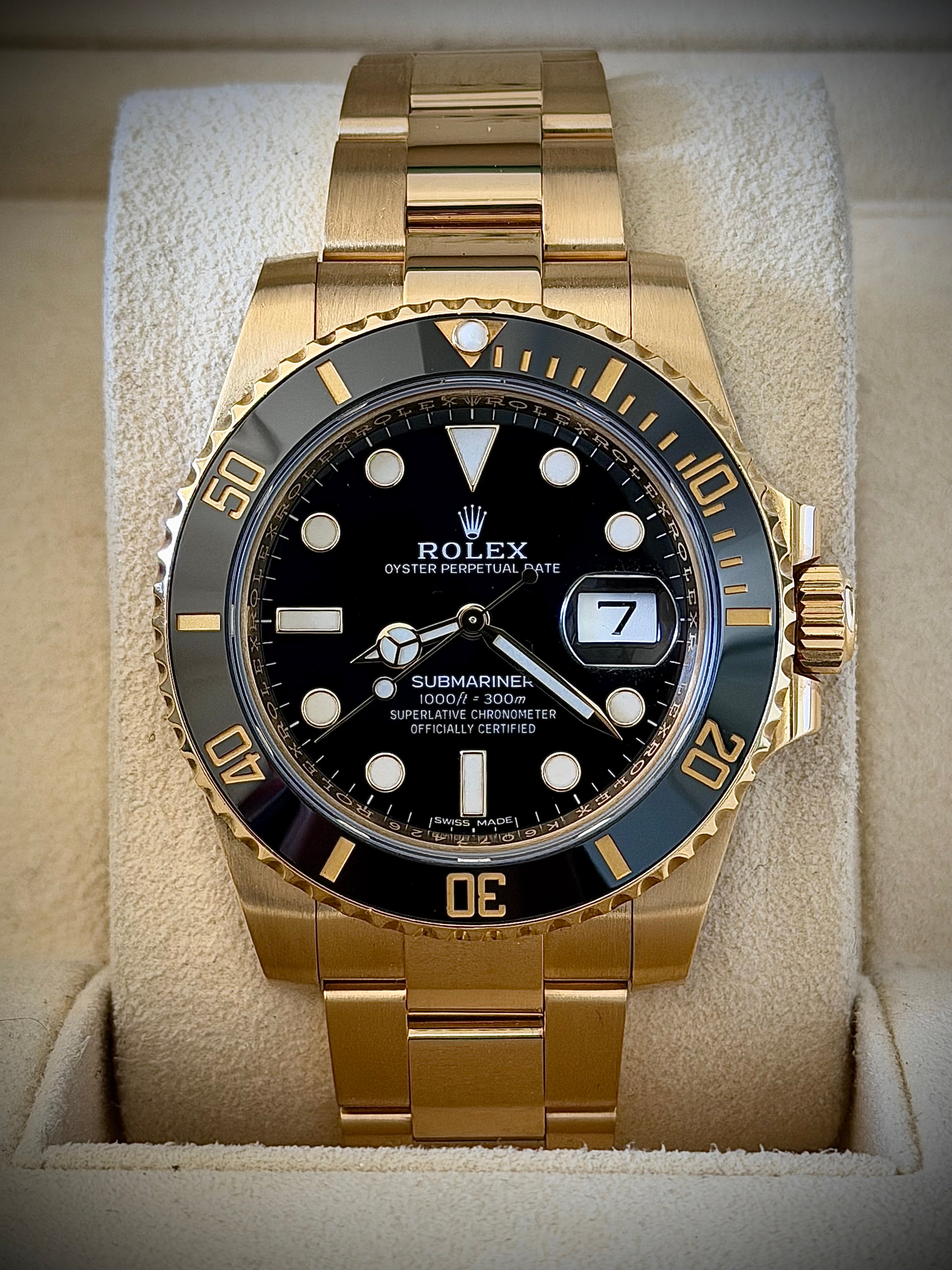 2019 ROLEX SUBMARINER DATE, YELLOW GOLD, 116618LN, BOX FULL SET, INC GST