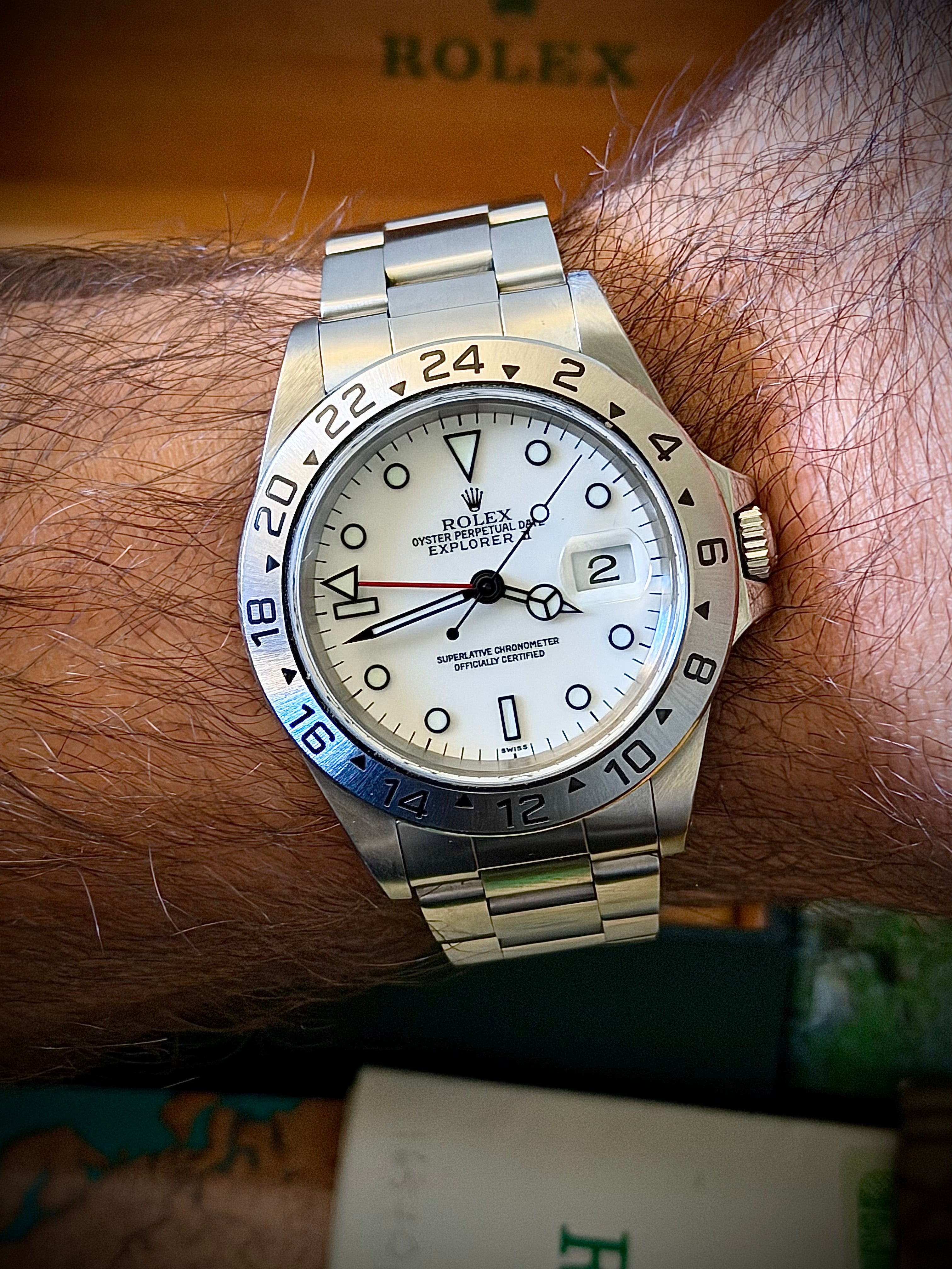 1999 ROLEX EXPLORER II “POLAR”, SWISS ONLY DIAL, 16570, FULL SET, INC GST