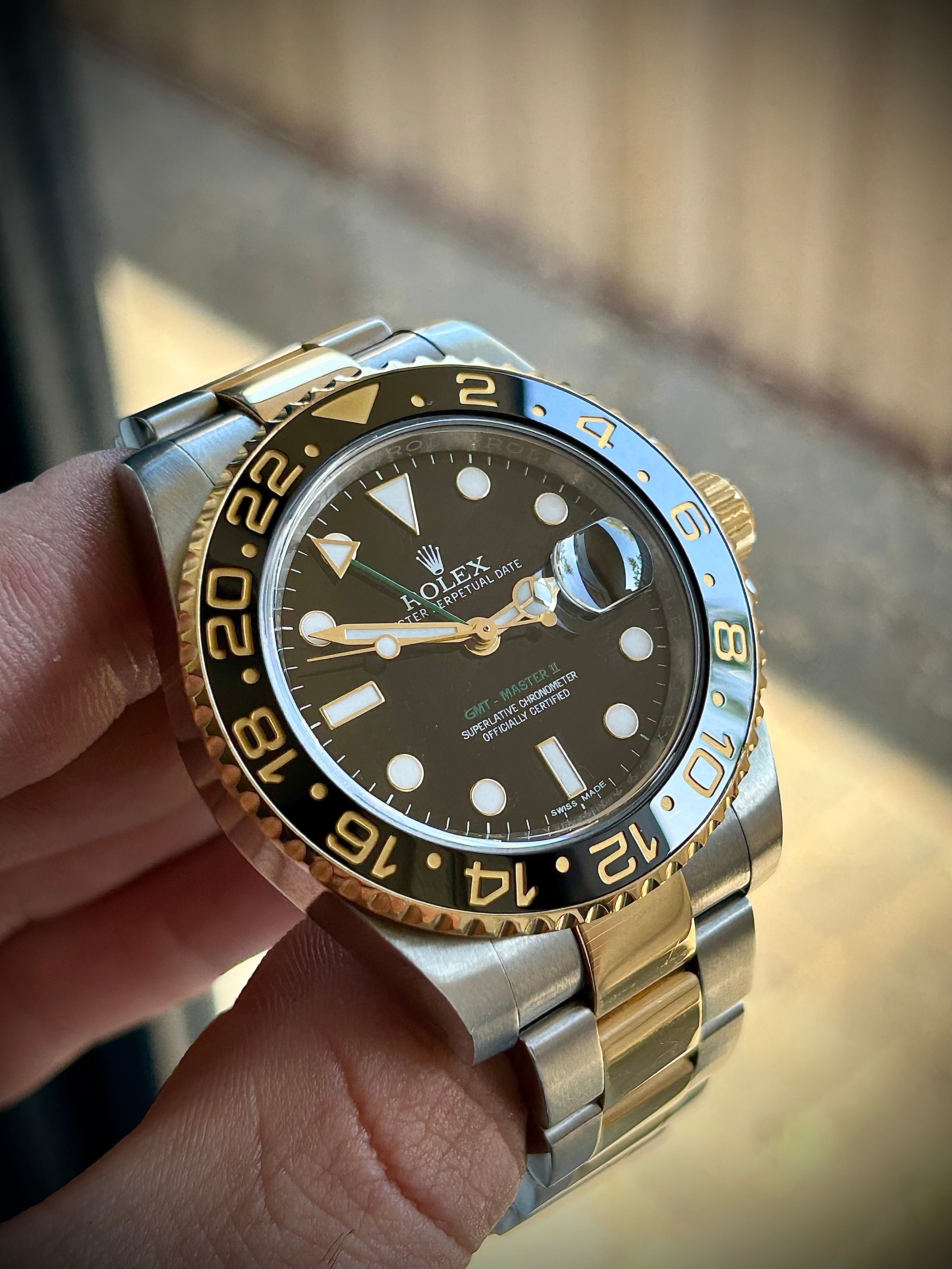 2014 ROLEX GMT MASTER II, RSC SERVICE, TWO TONE, 116713LN, FULL SET, INC GST