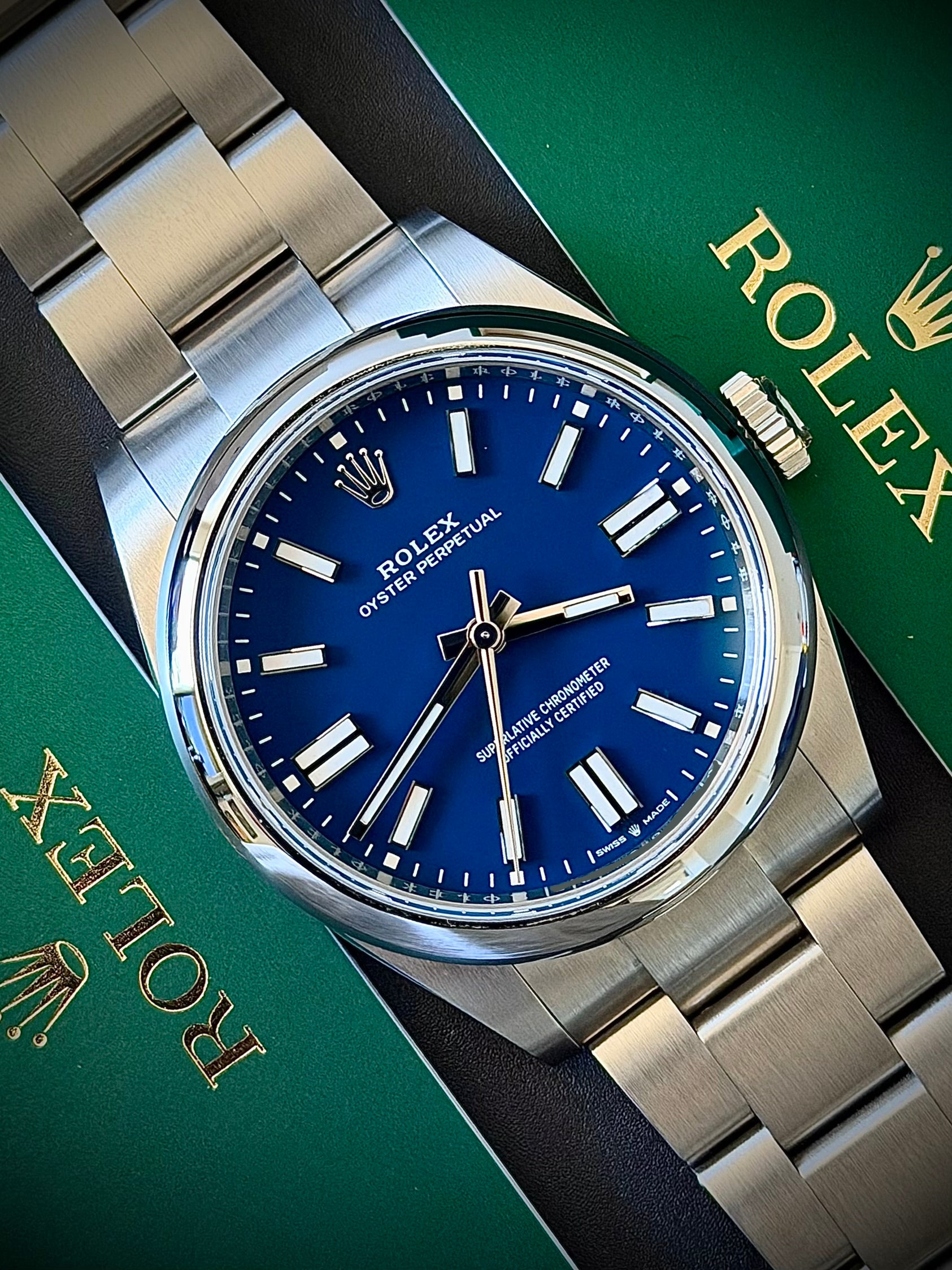 2026 ROLEX OYSTER PERPETUAL 41, MED BLUE DIAL, FULL SET, INC GST