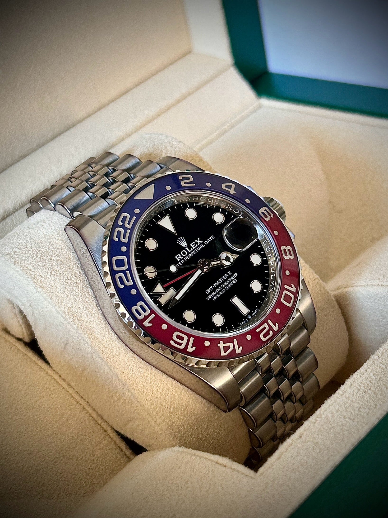 2023 ROLEX GMT MASTER II, PEPSI, MINT FULLY STICKERED 126710BLRO, FULL SET, INC GST
