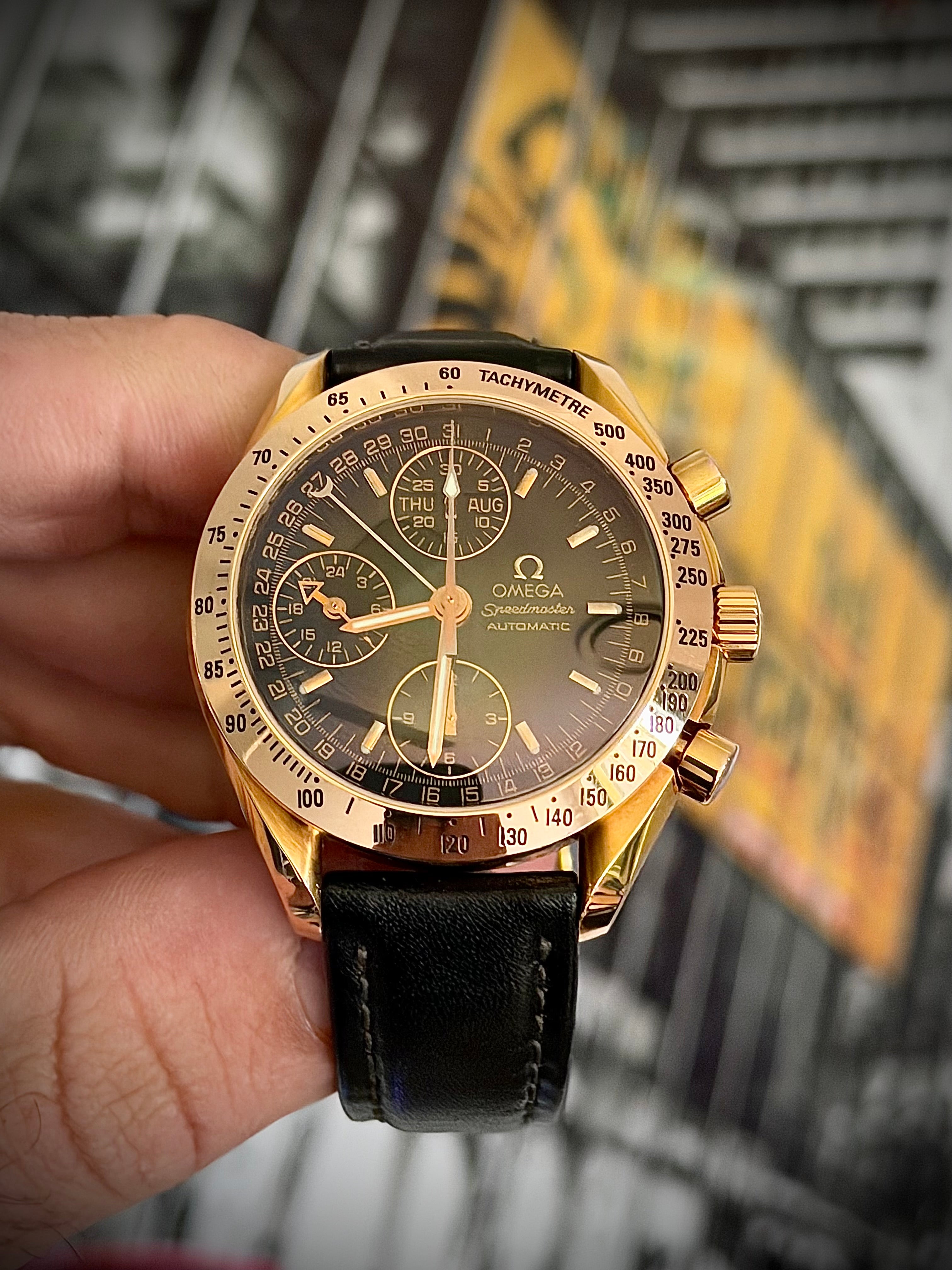 1999 OMEGA SPEEDMASTER DAY-DATE, 3623.50.01, 18CT ROSE GOLD, FULL SET, INC GST