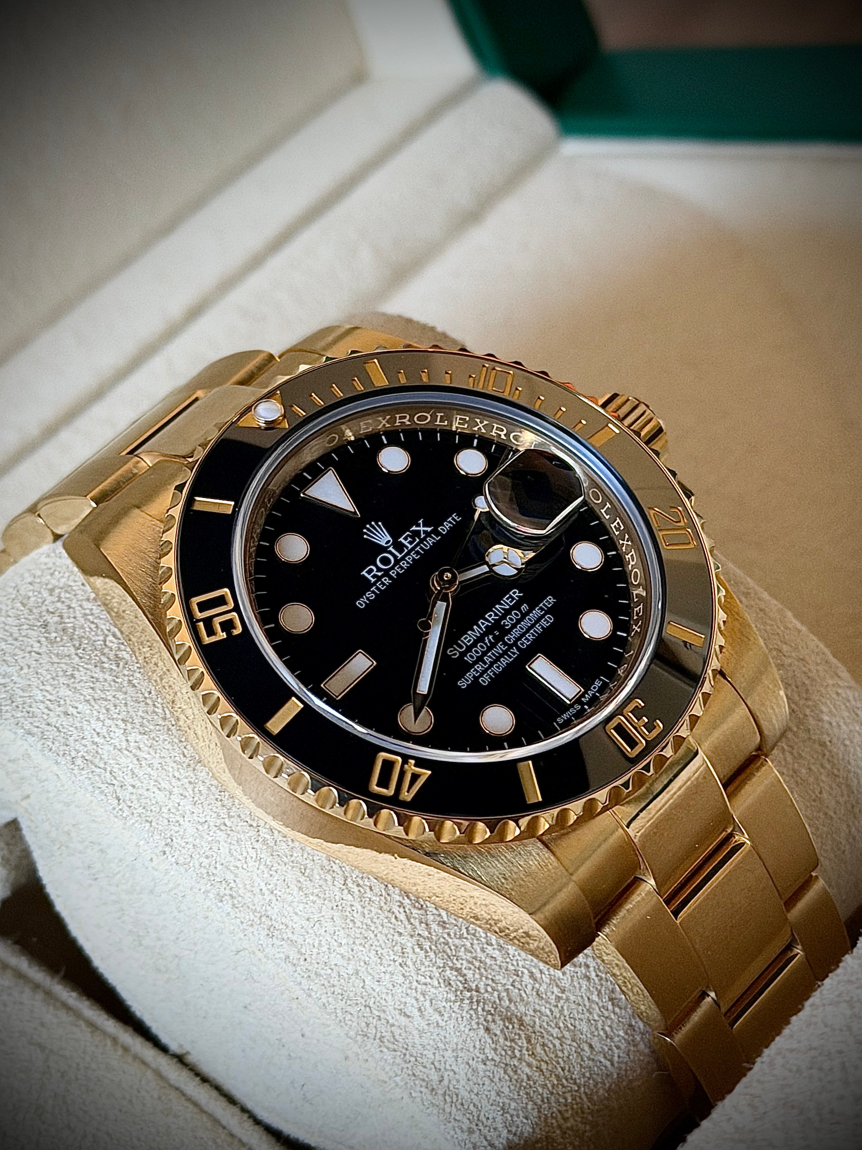 2016 ROLEX SUBMARINER DATE, YELLOW GOLD, 116618LN, BOX AND PAPERS, INC GST