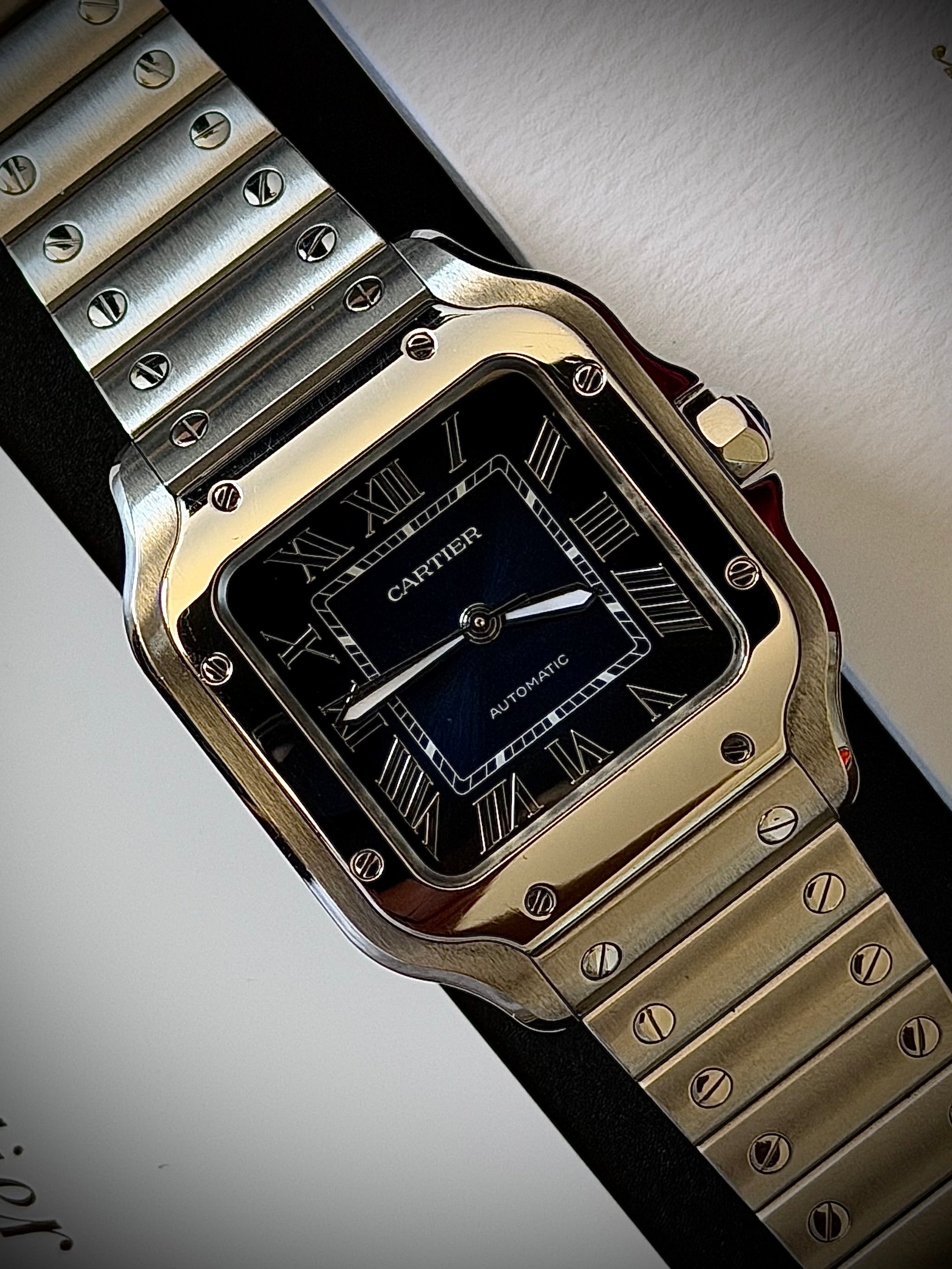2024 CARTIER SANTOS DE CARTIER MEDIUM, BLUE DIAL, WSSA0063, FULL SET, INC GST