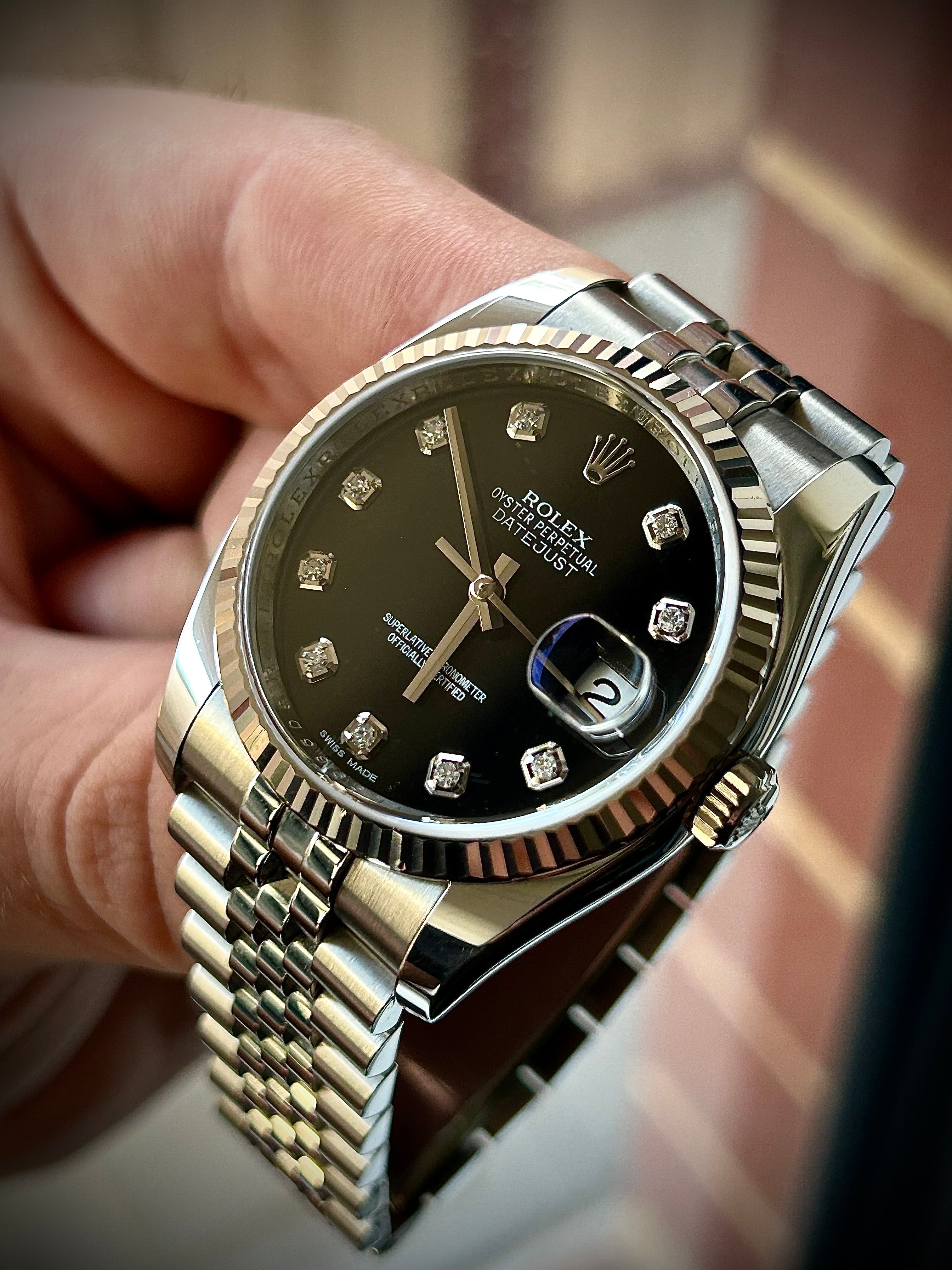 2013 ROLEX DATEJUST 36, 116234G, BLACK DIAMOND DIAL, FULL SET, INC GST