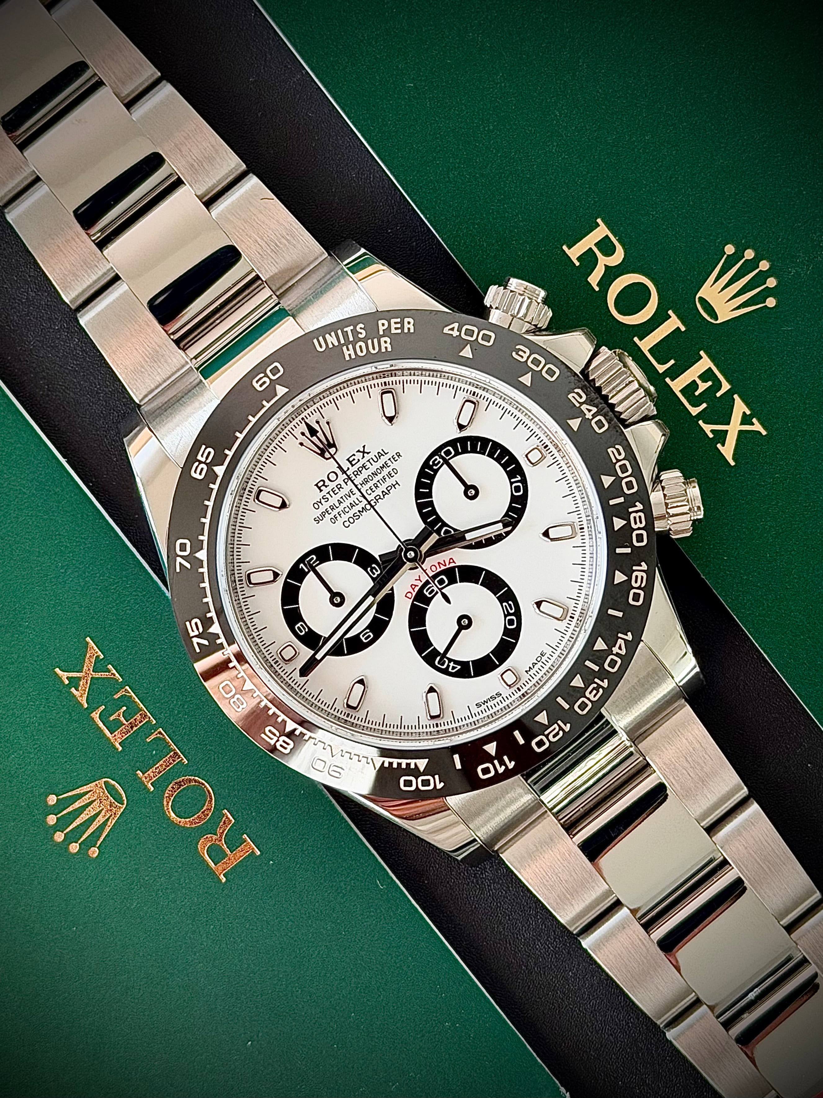 2022 ROLEX COSMOGRAPH DAYTONA, “PANDA” 116500LN, NEAR NEW FACTORY STICKERED, FULL SET, INC GST