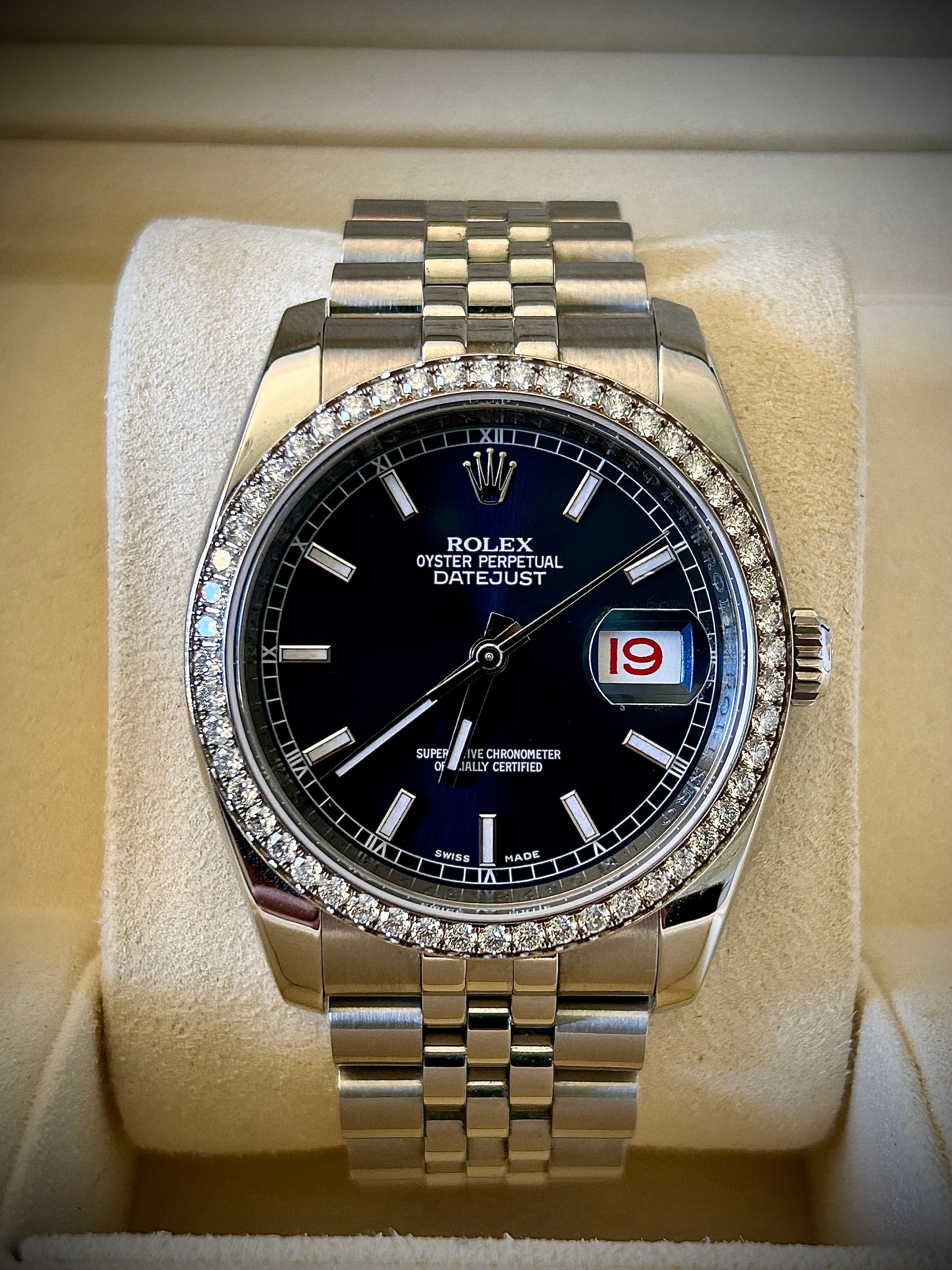 ROLEX DATEJUST 36, DIAMOND BEZEL, JUBILEE, 116244, BOX & RSC, INC GST