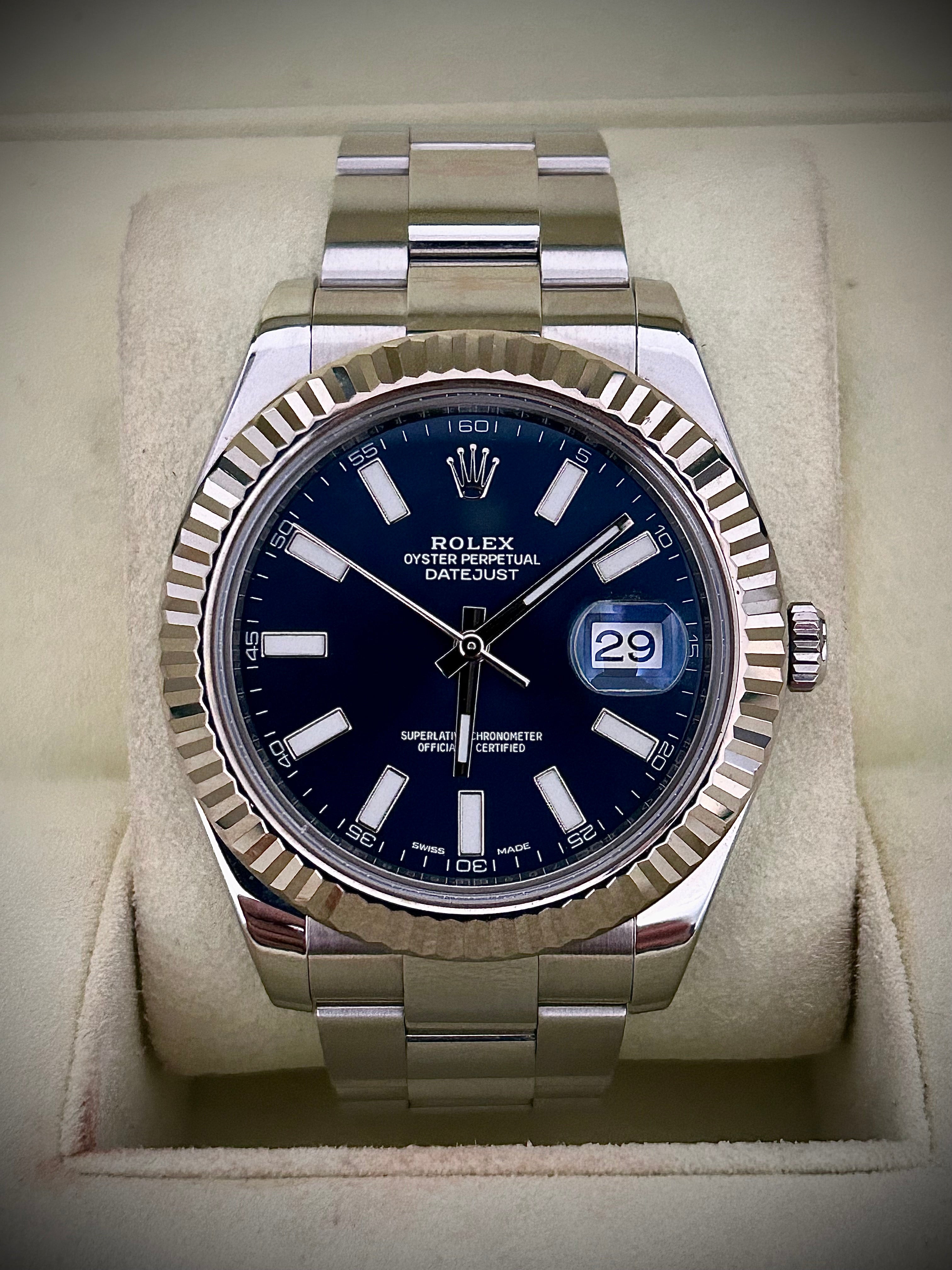 2016 ROLEX DATE JUST II, BLUE DIAL, 116334, FULL SET, INC GST