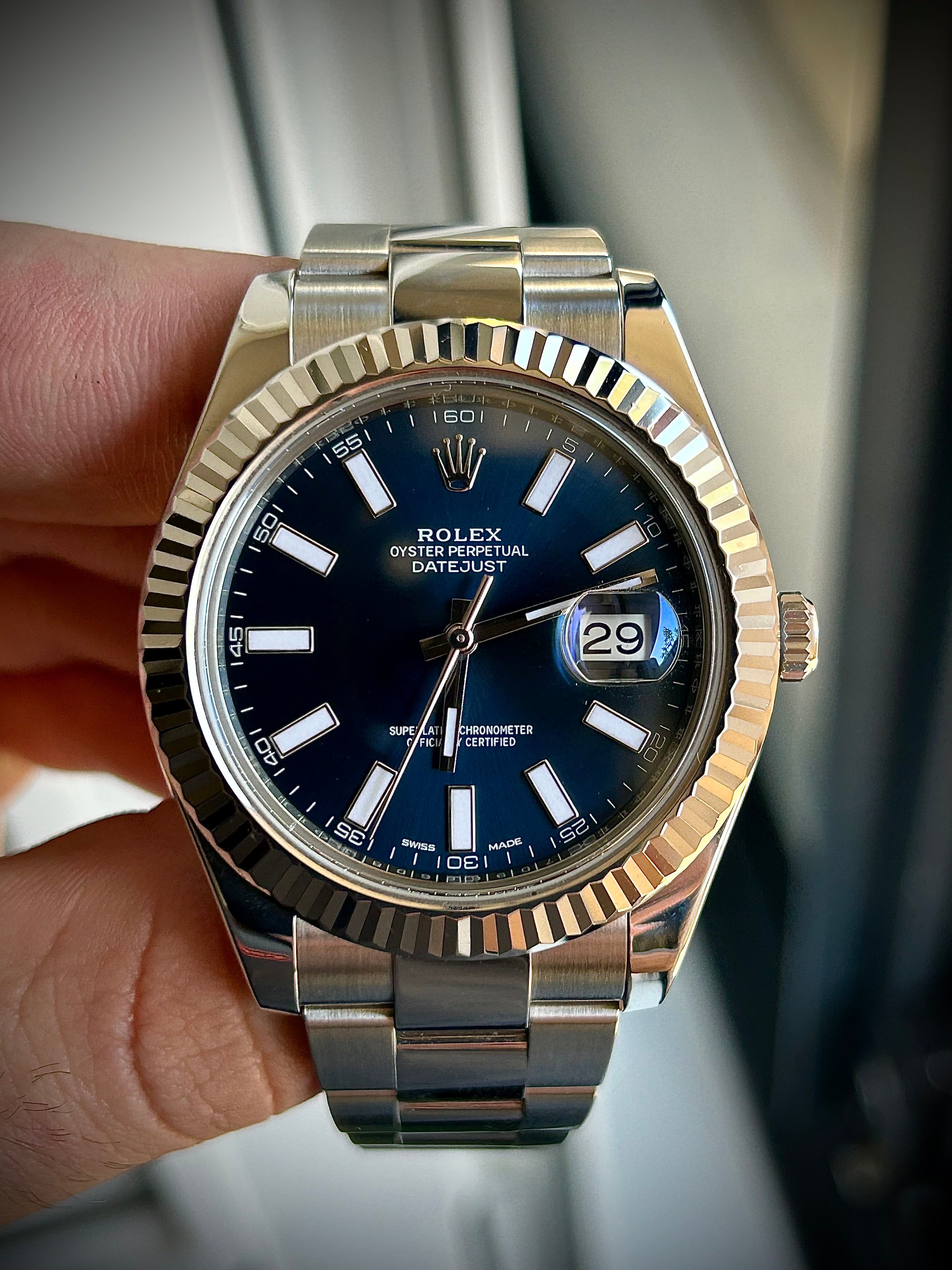 2016 ROLEX DATE JUST II, BLUE DIAL, 116334, FULL SET, INC GST