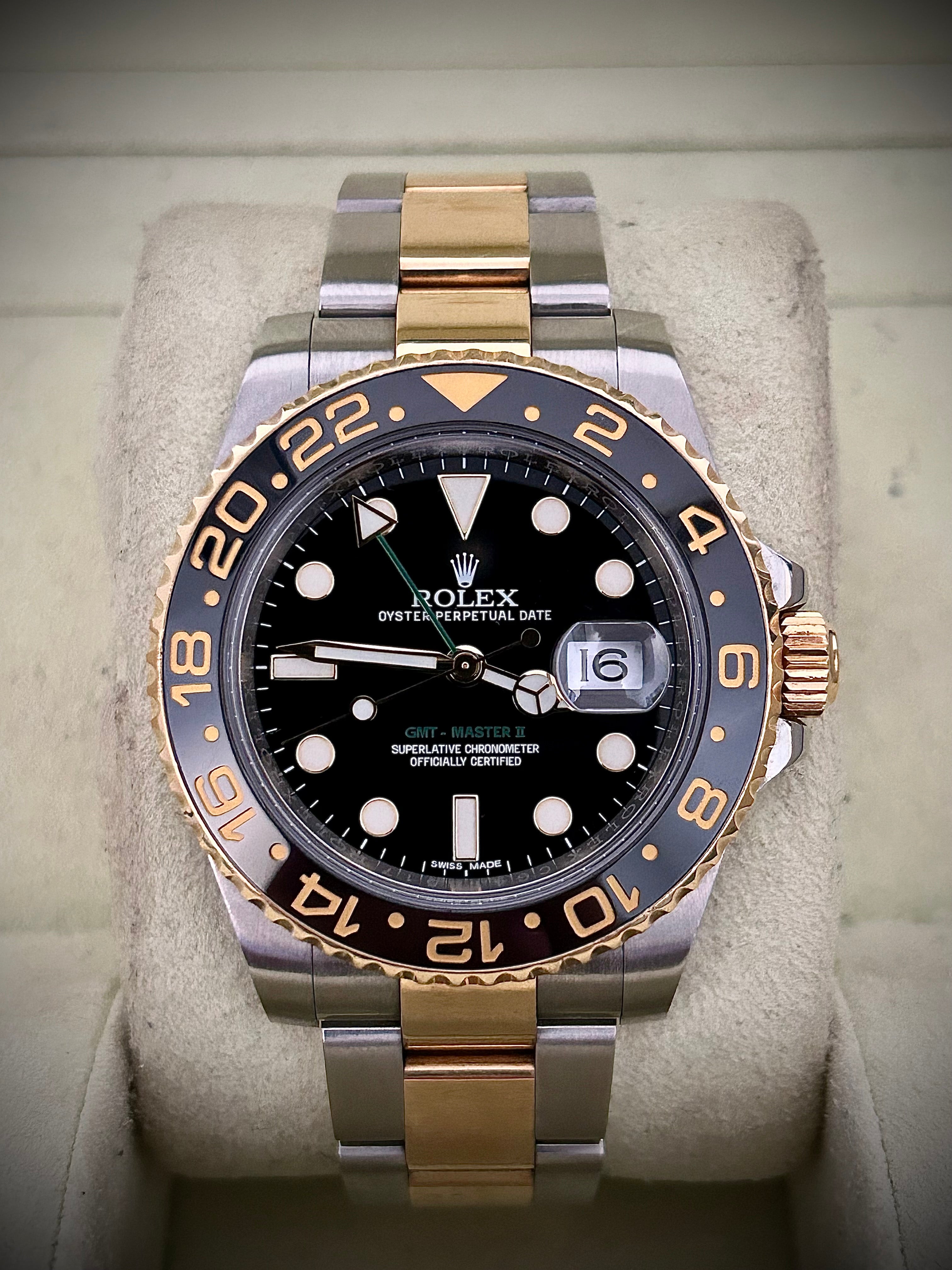 2014 ROLEX GMT MASTER II, RSC SERVICE, TWO TONE, 116713LN, FULL SET, INC GST